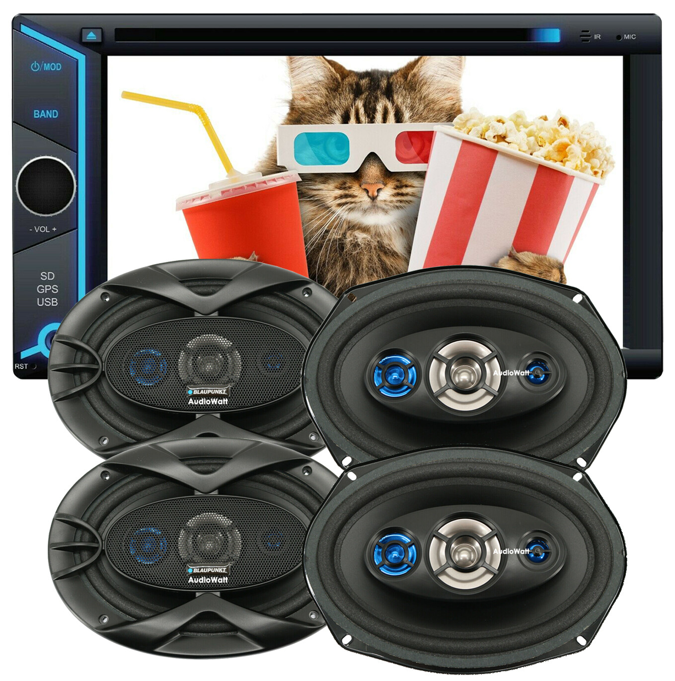 200W 6.2″ MirrorLink For Android & IOS Car Receiver+ 4x Blaupunk 6×9″ Speakers