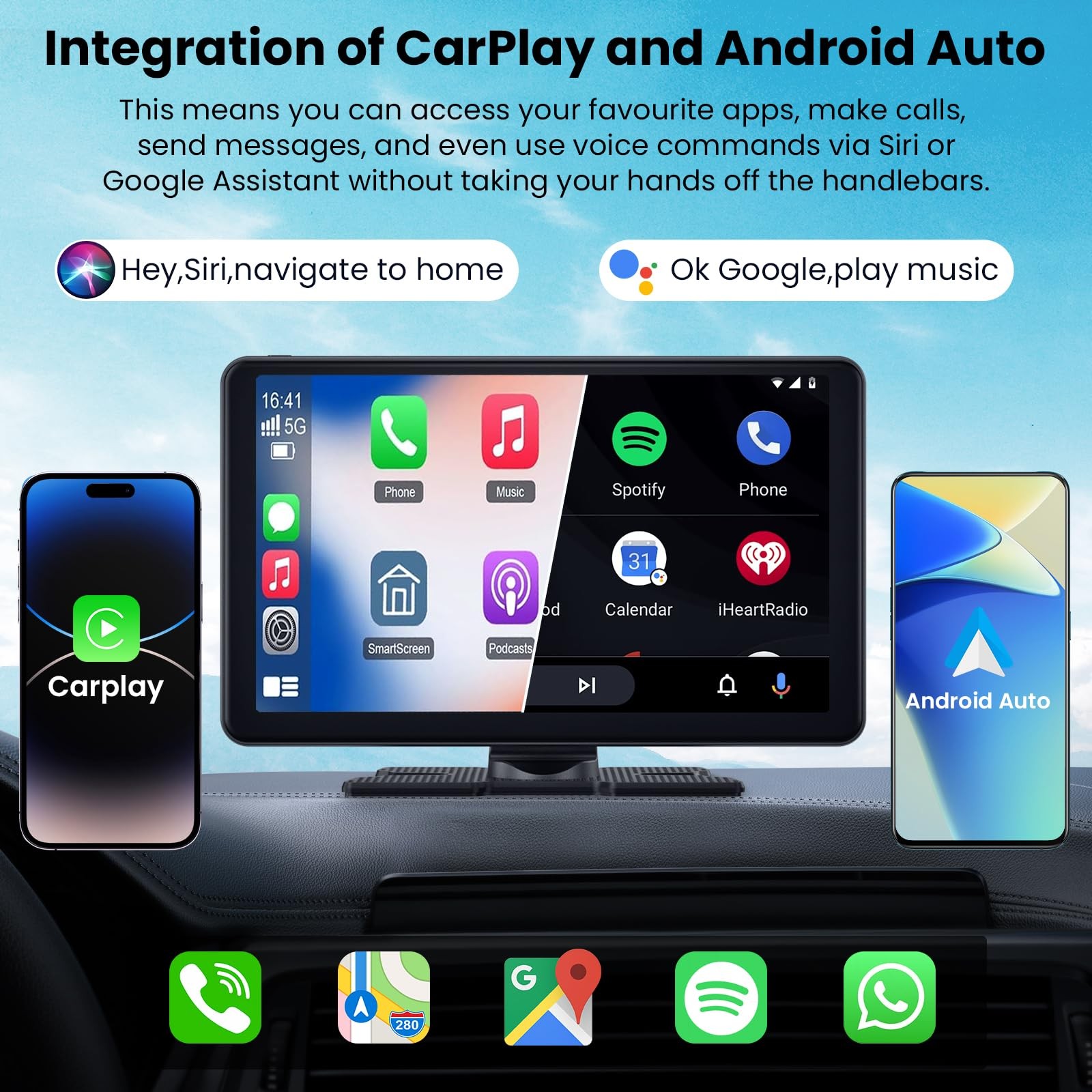 Wireless Portable Carplay Screen with 4K Dash Cam, 9″ HD Touch C