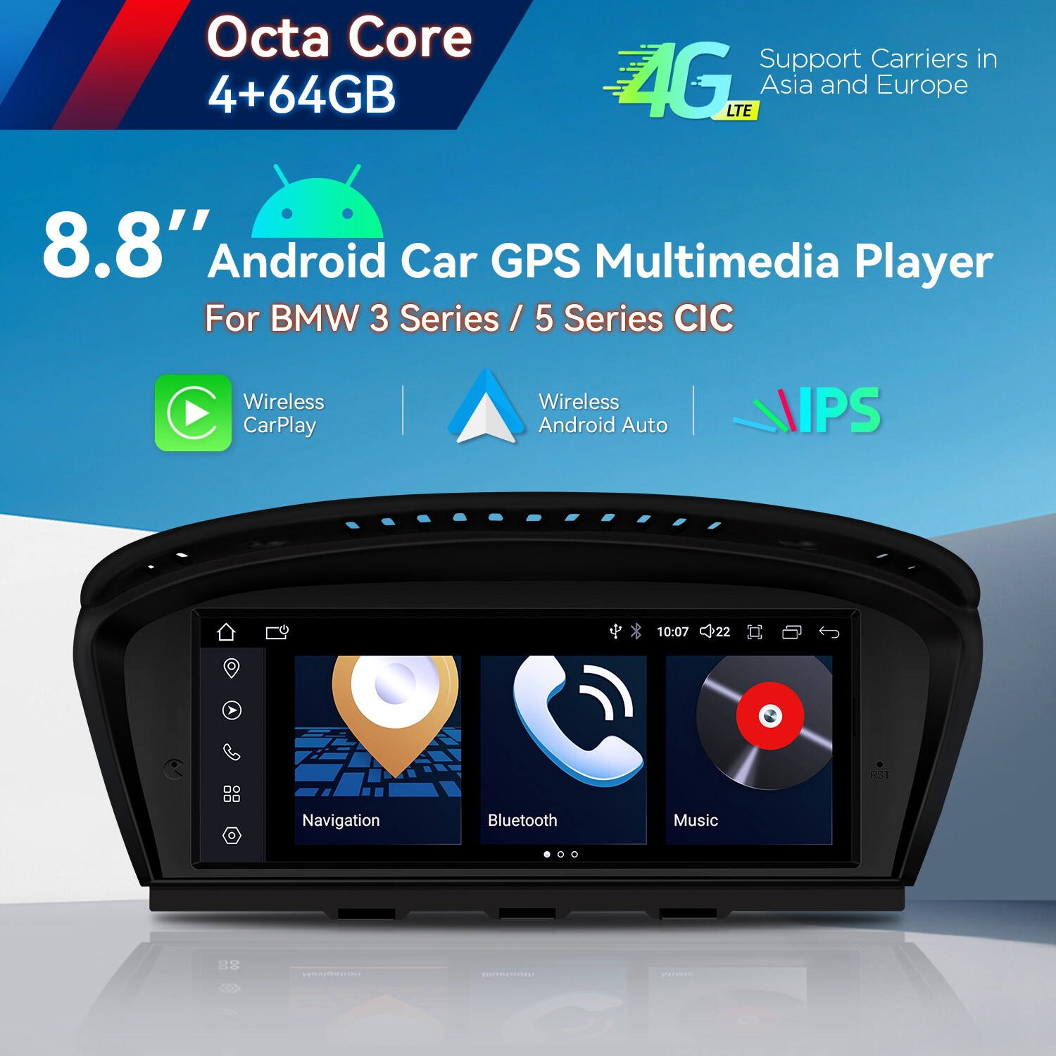 For BMW 3/5 E60 E90 E91 E92 E93 CIC 8.8″ Android 14 Car Stereo GPS 2+32G 8-Core
