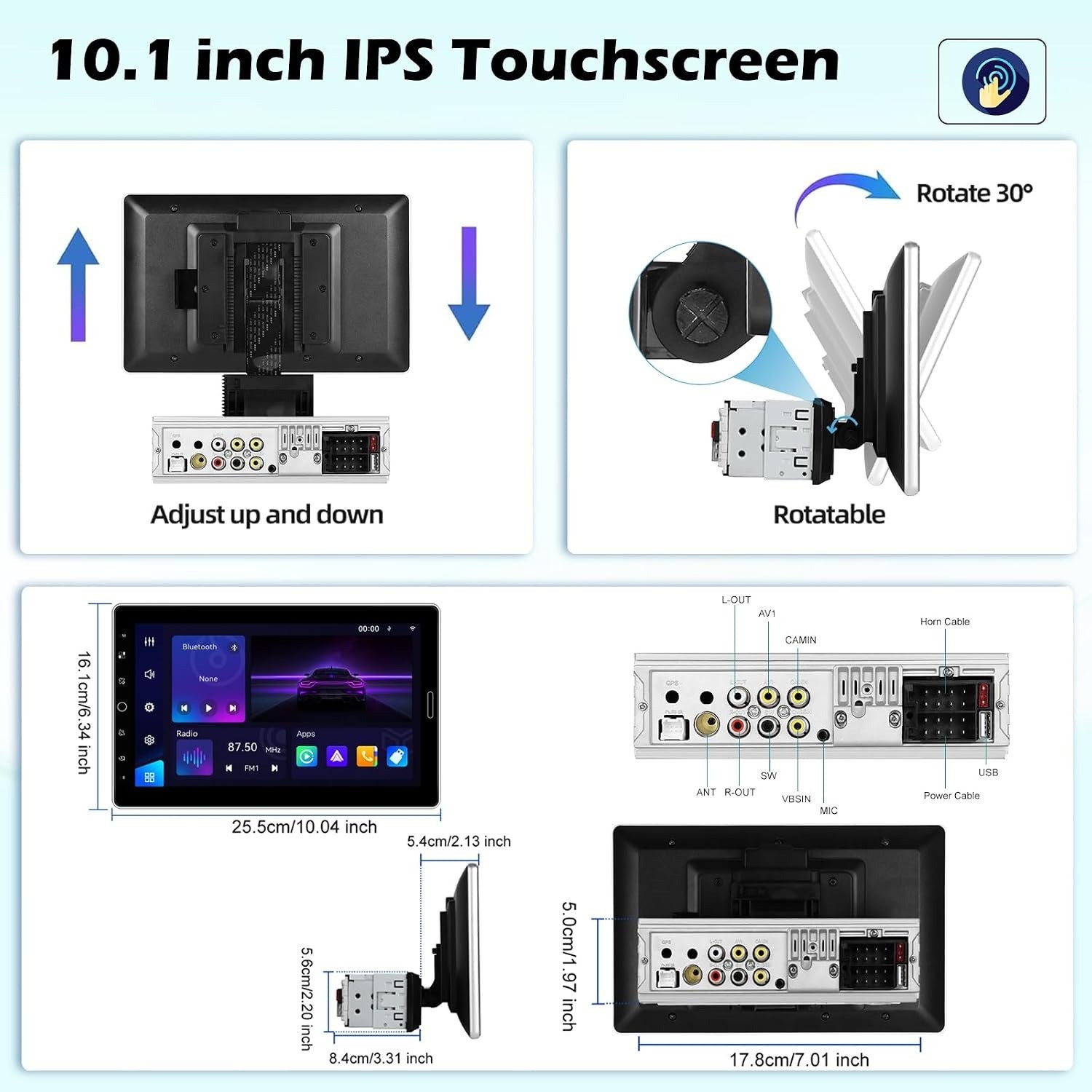 10.1 inch Single Din Touchscreen Radio 10 inch Car Stereo with Wireless Carplay