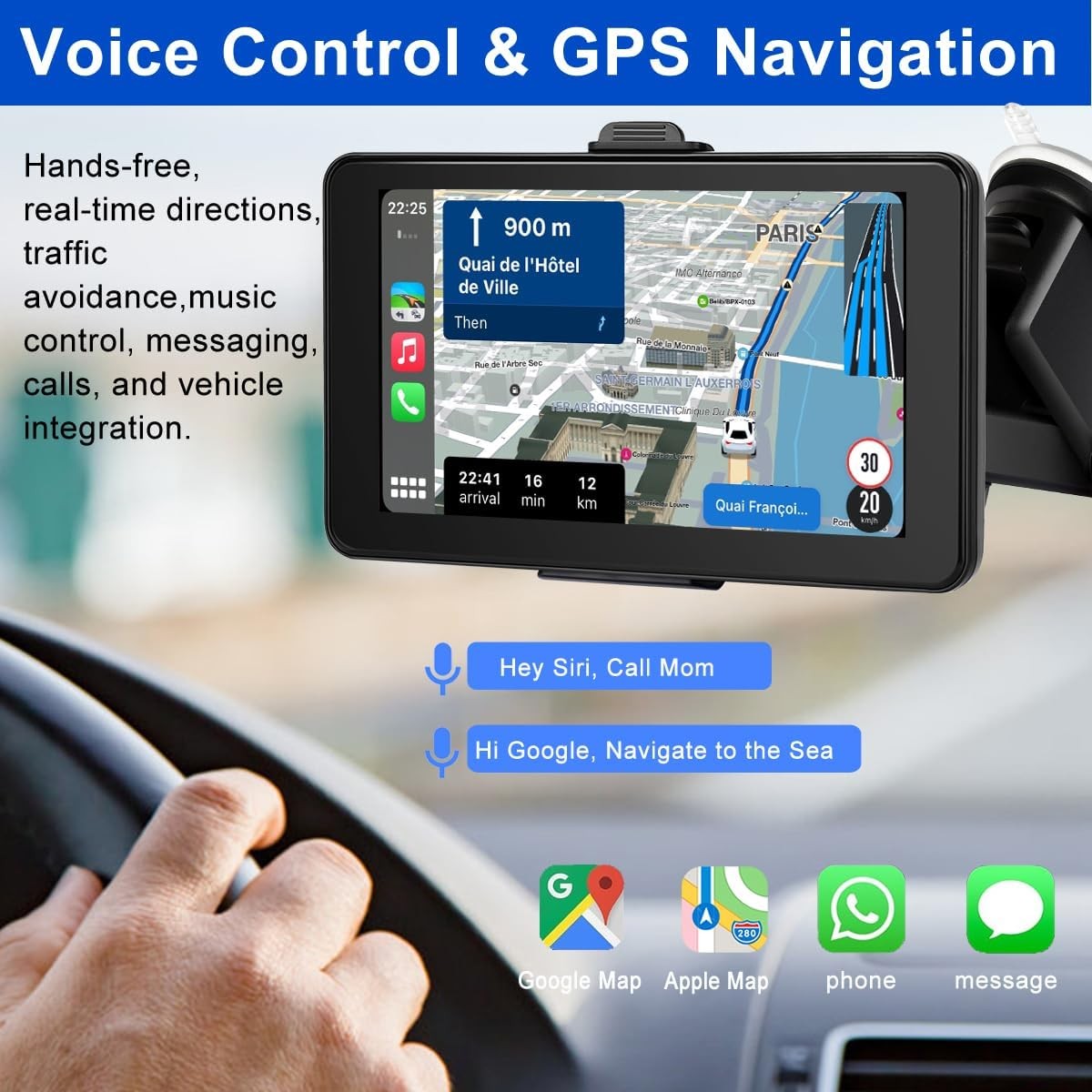 7-inch Portable Carplay Screen for Car Compatable with Apple CarPlay and Android