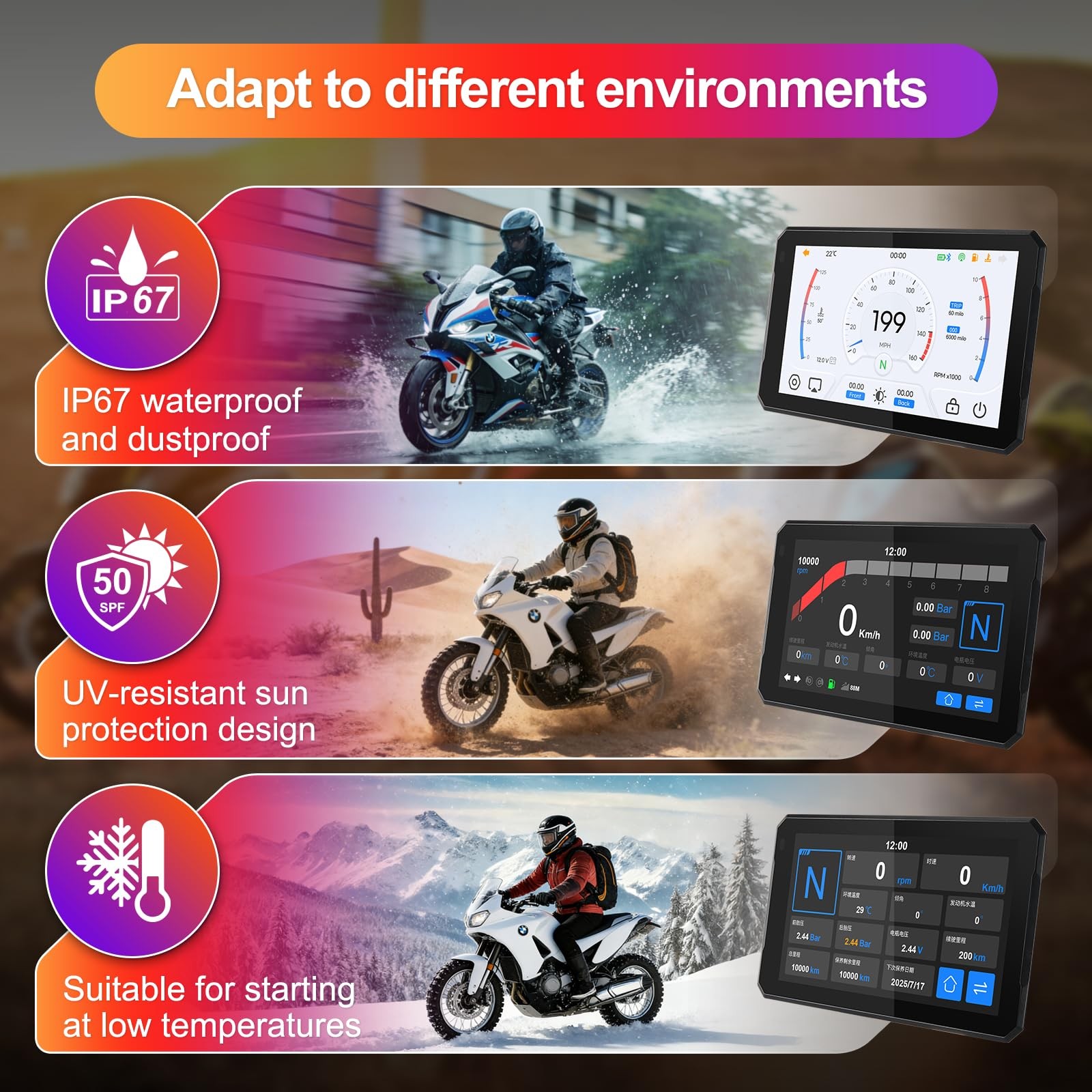 7″ Motorcycle CarPlay Fit for BMW, IP67 Waterproof Touchscreen, Portable Carp…