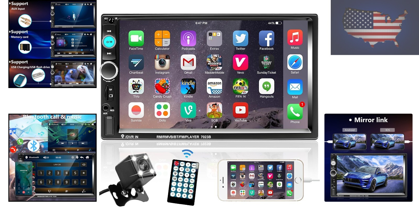 Effortless Driving with 7-Inch Car Radio, Bluetooth Handsfree & Rear Camera