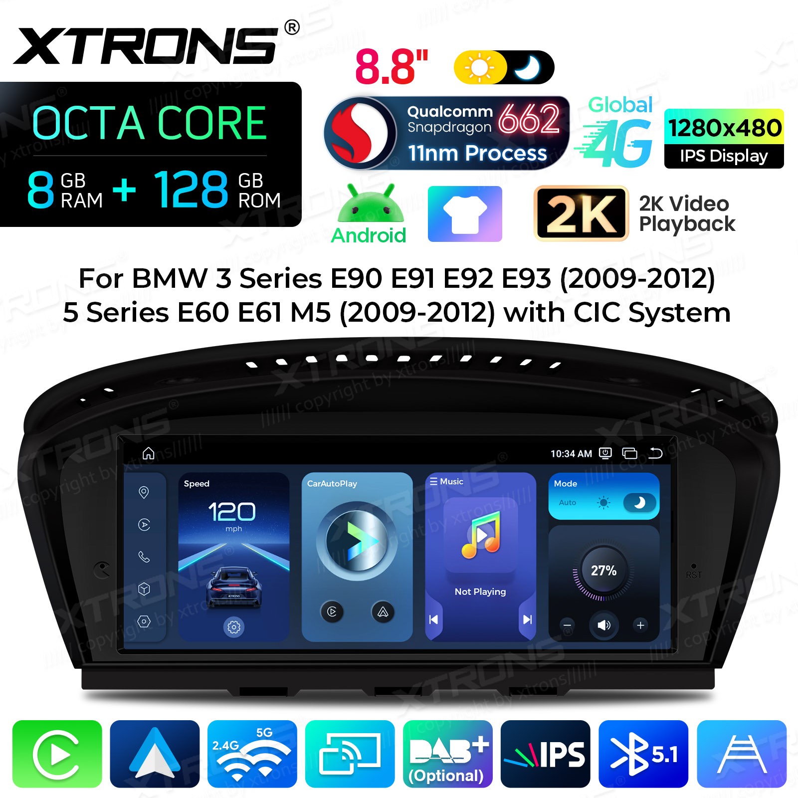 10.1″QLED Single 1-DIN Android 13 64G Car Stereo GPS Radio Sat Navi 4G LTE WiFi