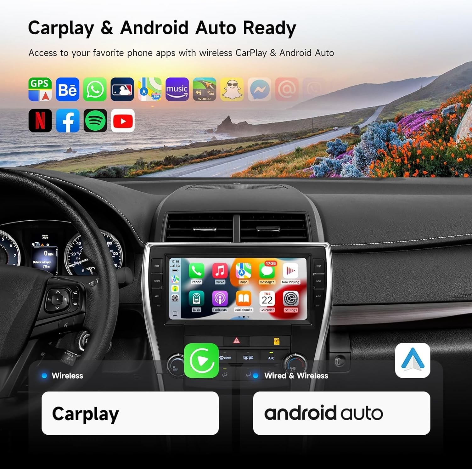 Dasaita Android 13 Car Stereo CarPlay Android Auto for Toyota Camry 2015-2017