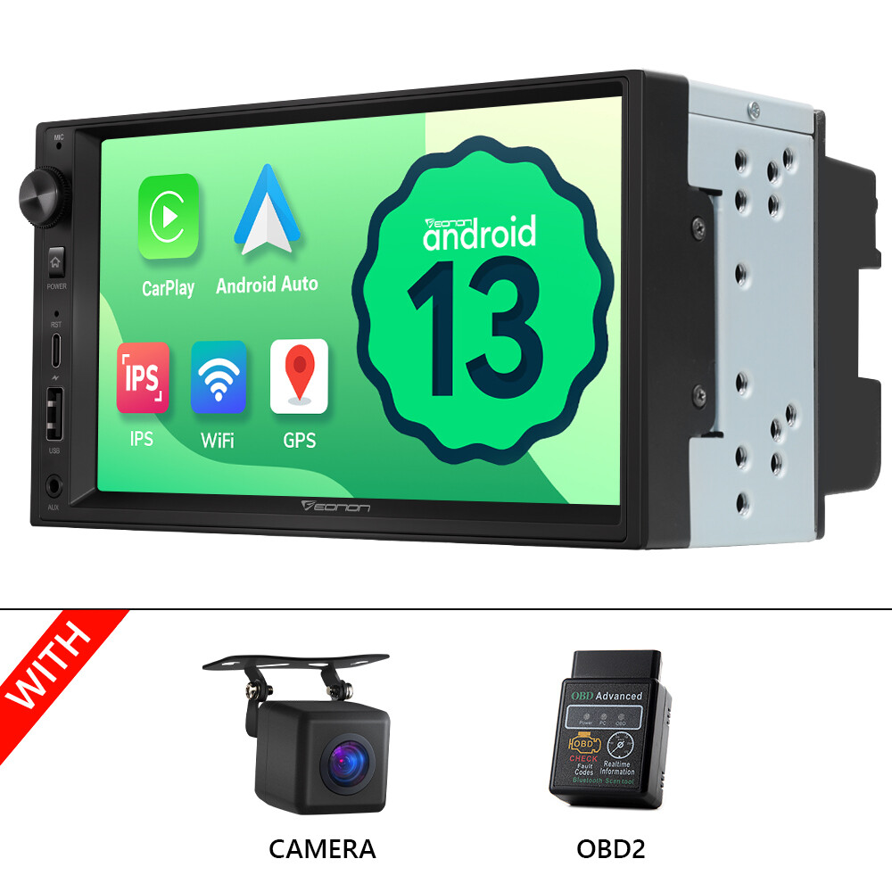 CAM+OBD2+ UA13 Double DIN 7″ IPS Wireless Android Auto Car Play Stereo GPS Radio