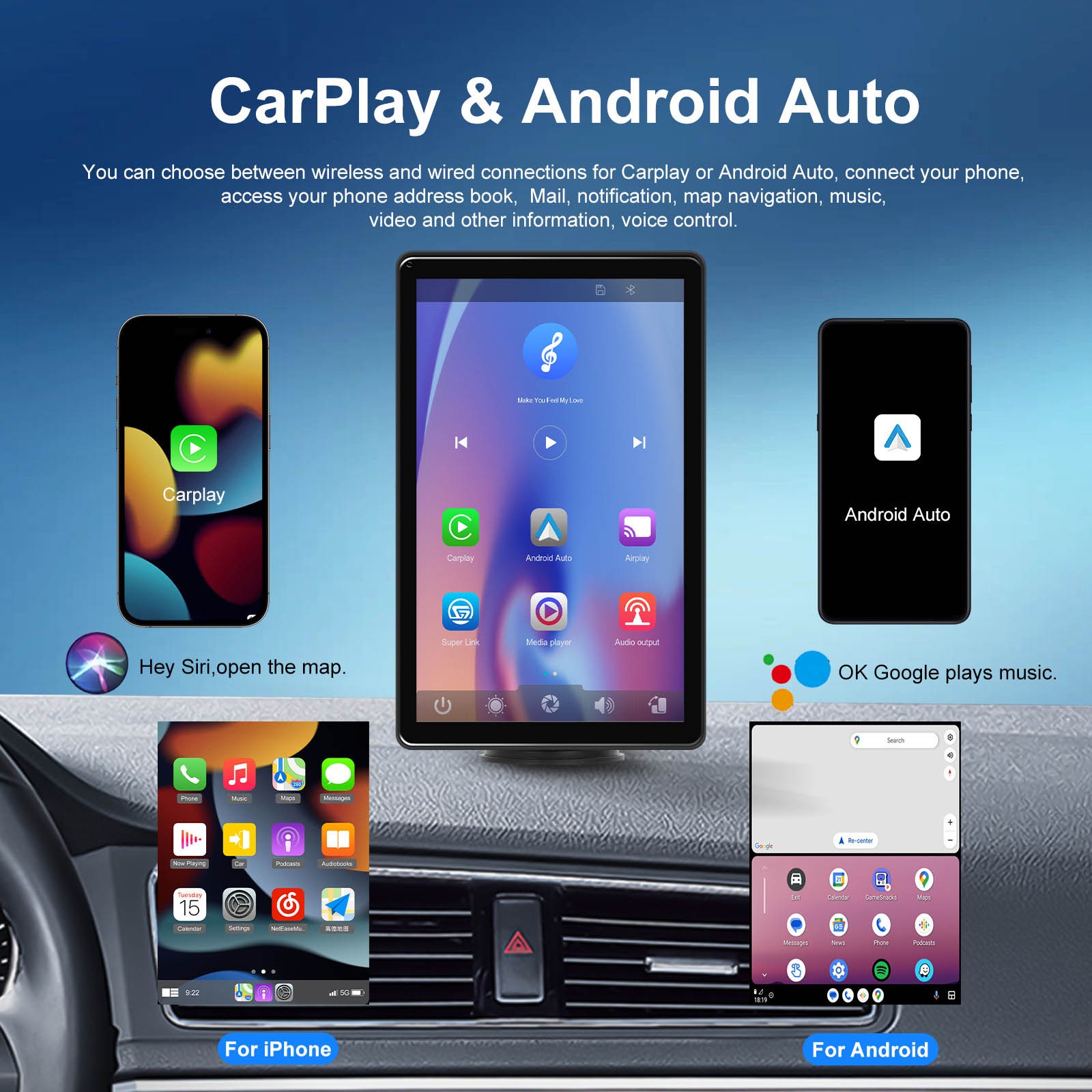 8″ Touch Screen Apple CarPlay Android Auto Horizontal Vertical Switching Display