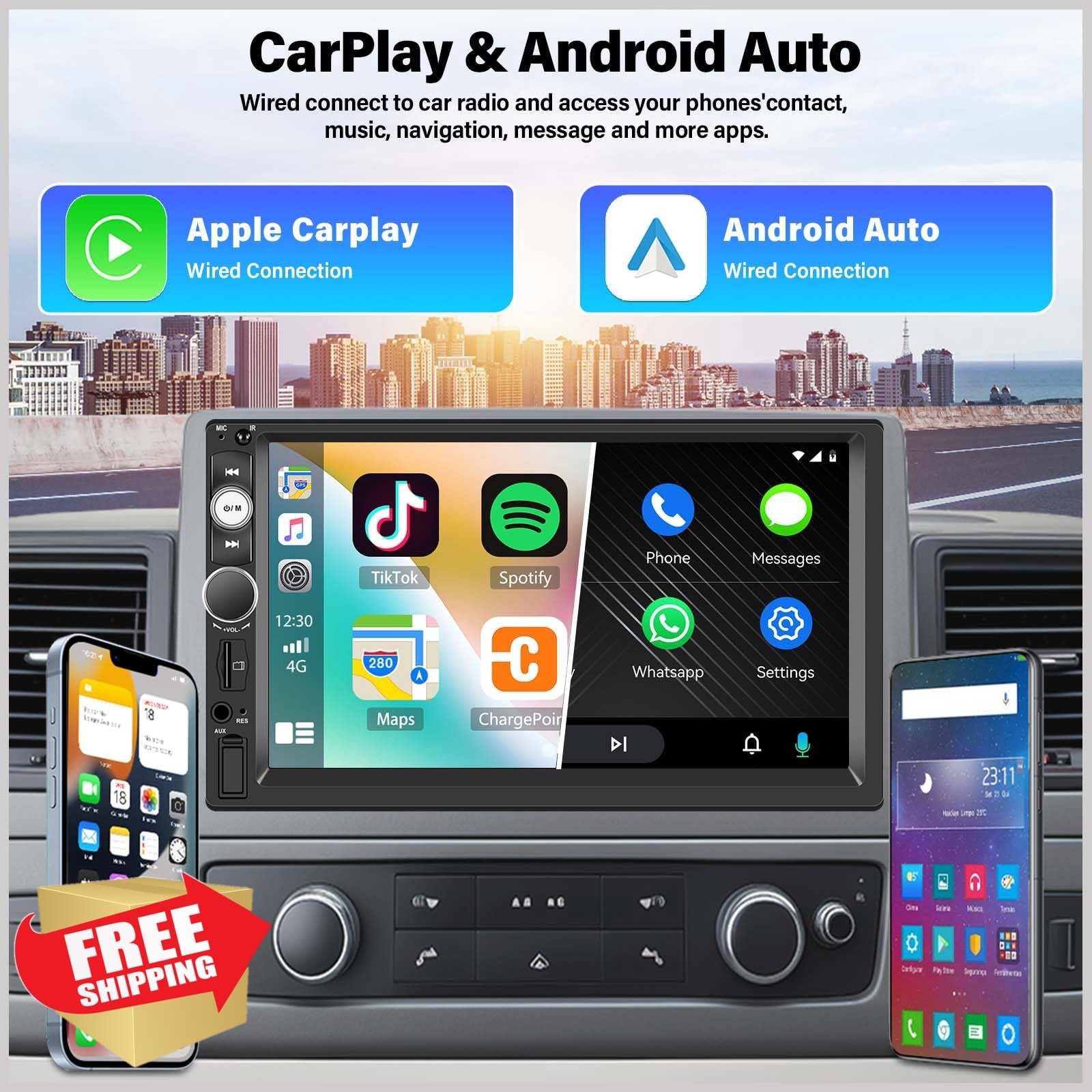 7″ CarPlay Android Auto Car Stereo Bluetooth 2 Din MP5
