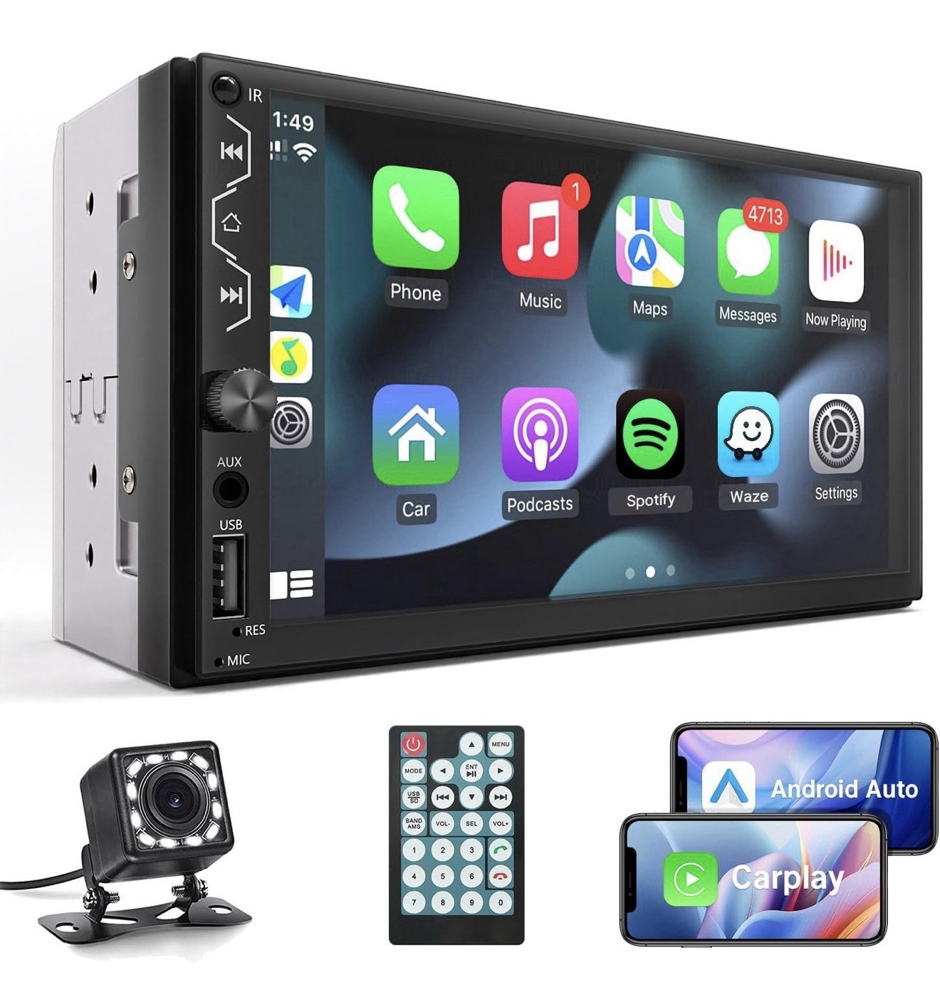 Leadfan Double Din Car Stereo Apple Carplay & Android Auto,7 Inch Touchscreen