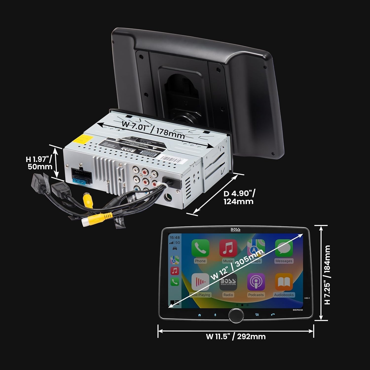 BOSS Audio Systems BCPA12 12” Car Stereo CarPlay Android Tesla Polaris FJCruiser