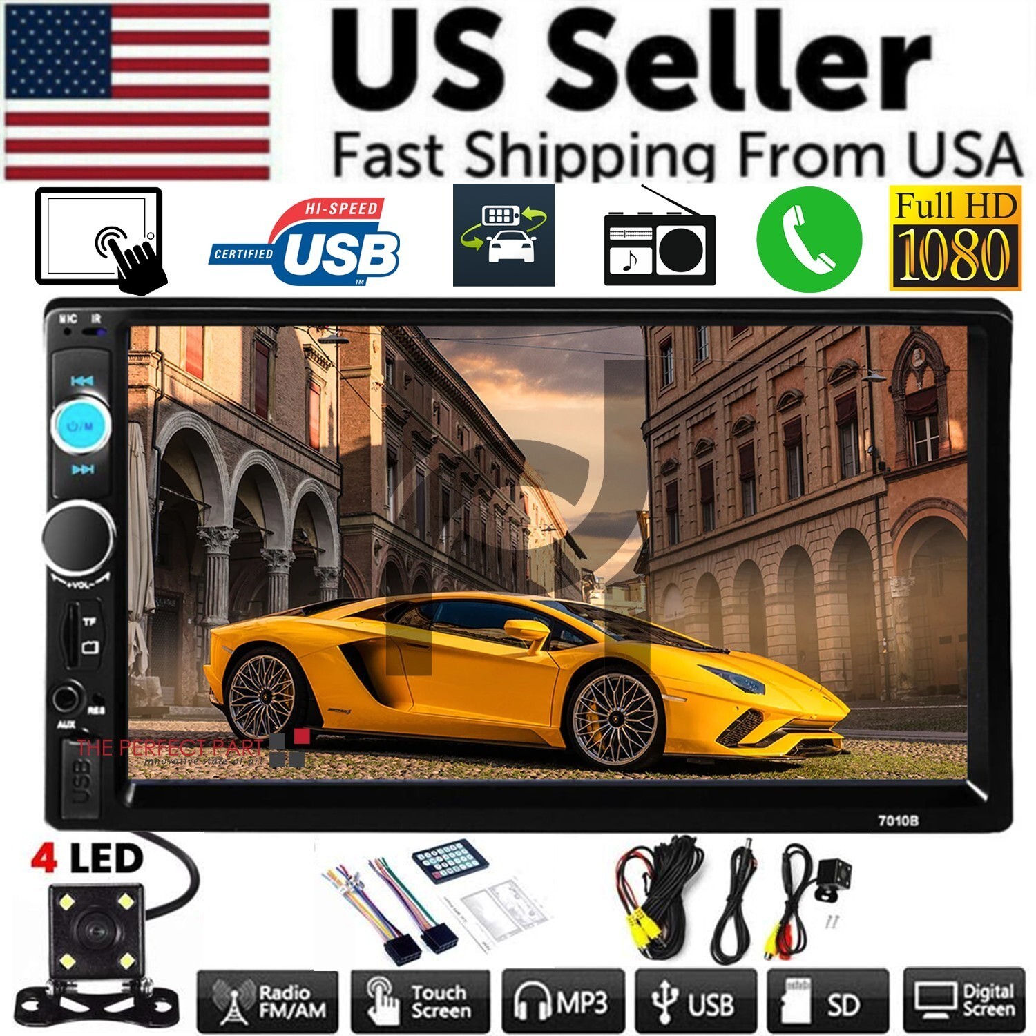 Double 2 DIN Car MP5 Player 7″ Bluetooth Touch Screen Stereo Radio With Camera