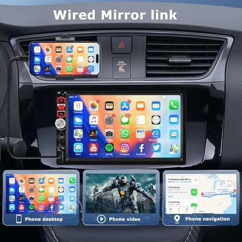7-Inch Double Din Touch Screen Car Stereo with Bluetooth, FM Radio, Mirror Link