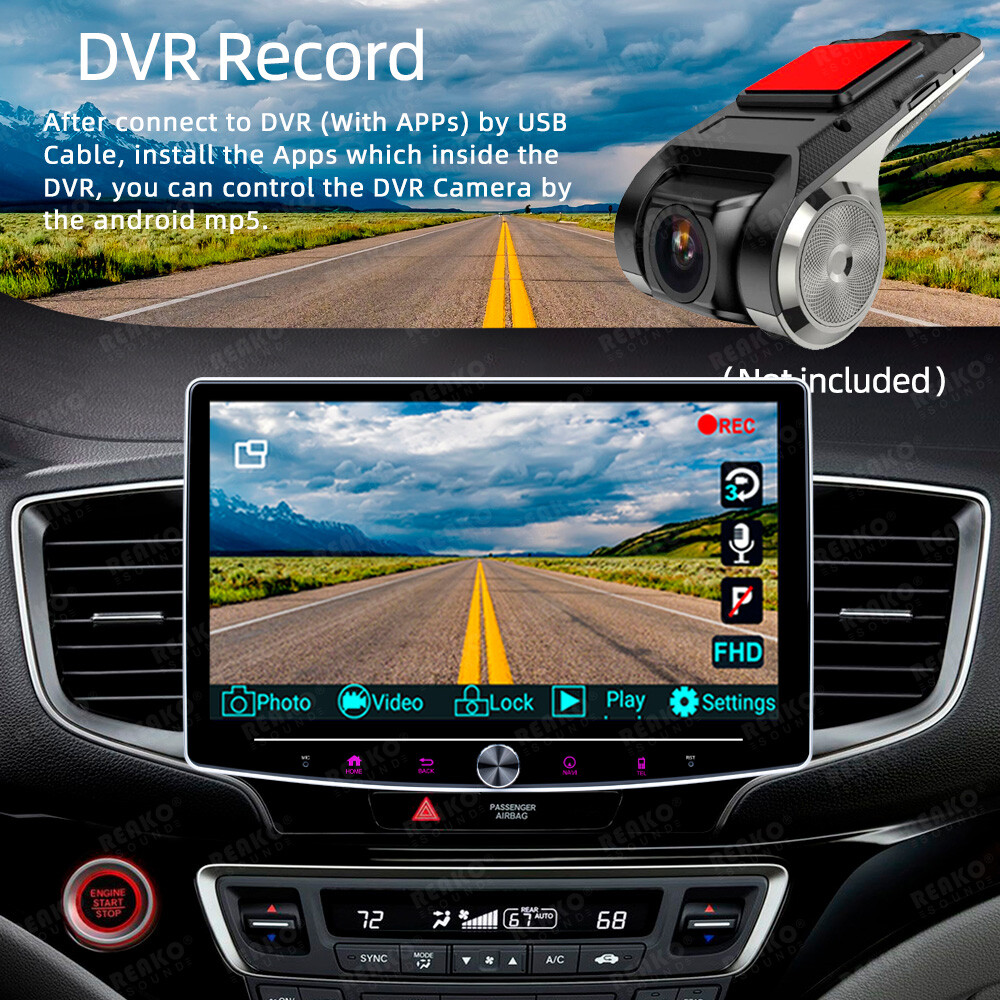 2+64G 1DIN Rotatable 10.1” Android 13 for Apple CarPlay Car Stereo Radio GPS BT