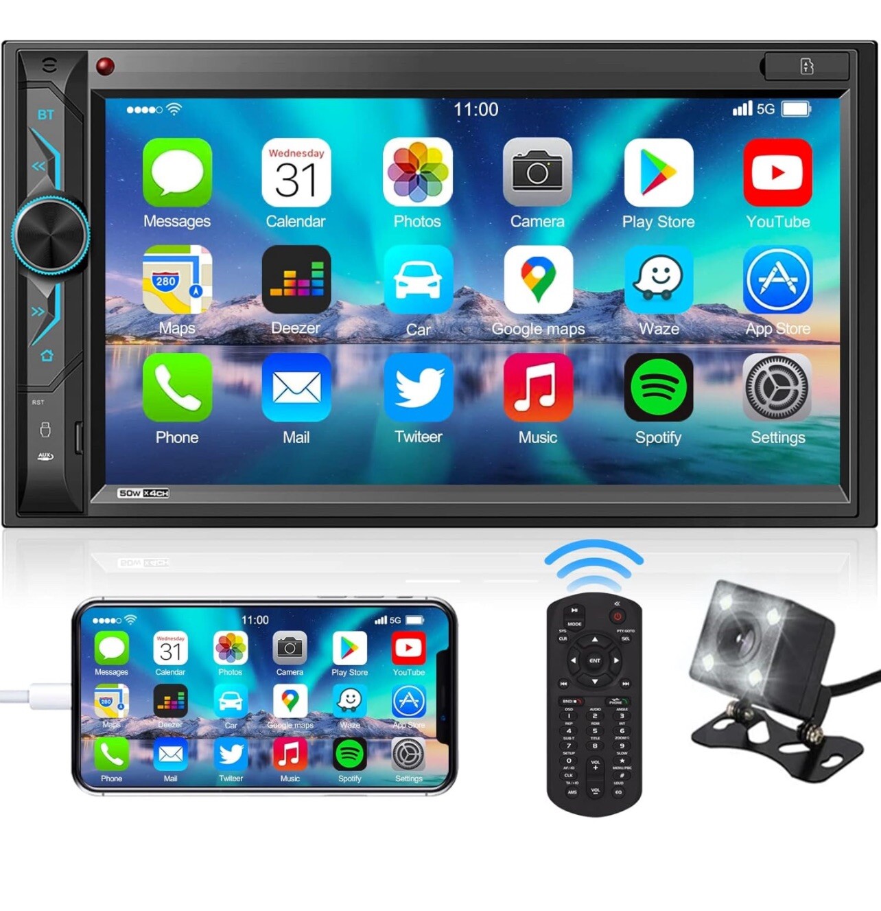 Double Din Car Stereo with Bluetooth: 7inch HD Car Multimedia Receiver MP5