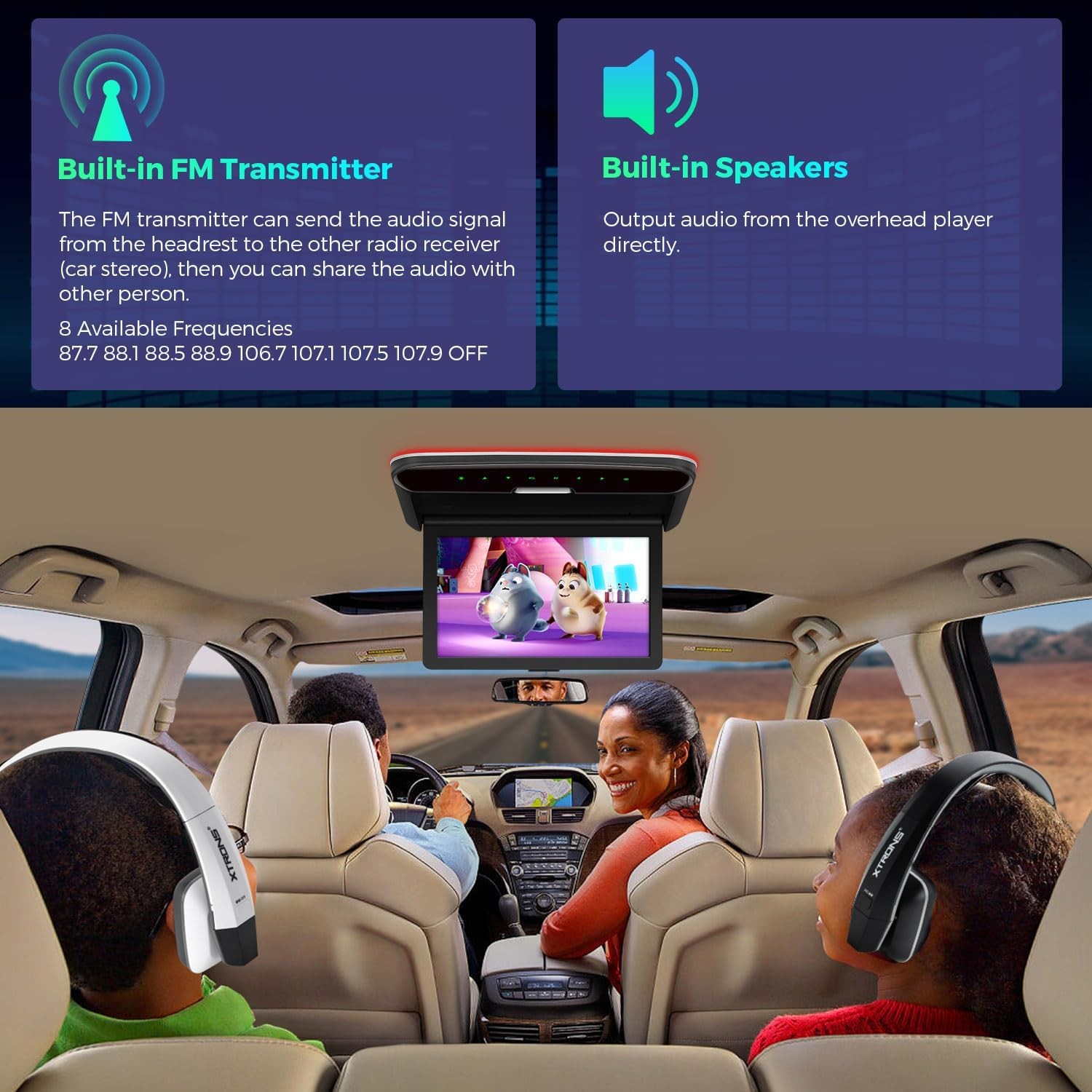 XTRONS 10.2 Inch Car Overhead Player 1280 * 720 IPS Screen Car Roof Mounted Flip