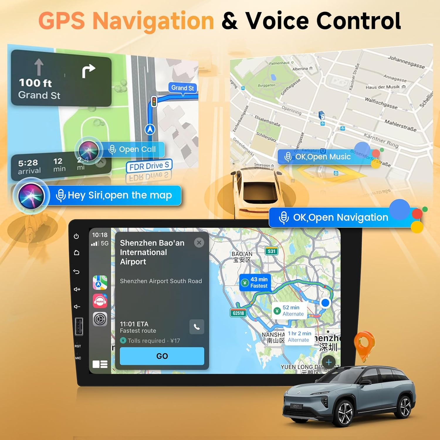 9 Inch Wireless Carplay Single Din Car Stereo Android Auto, Bluetooth IPS Touch