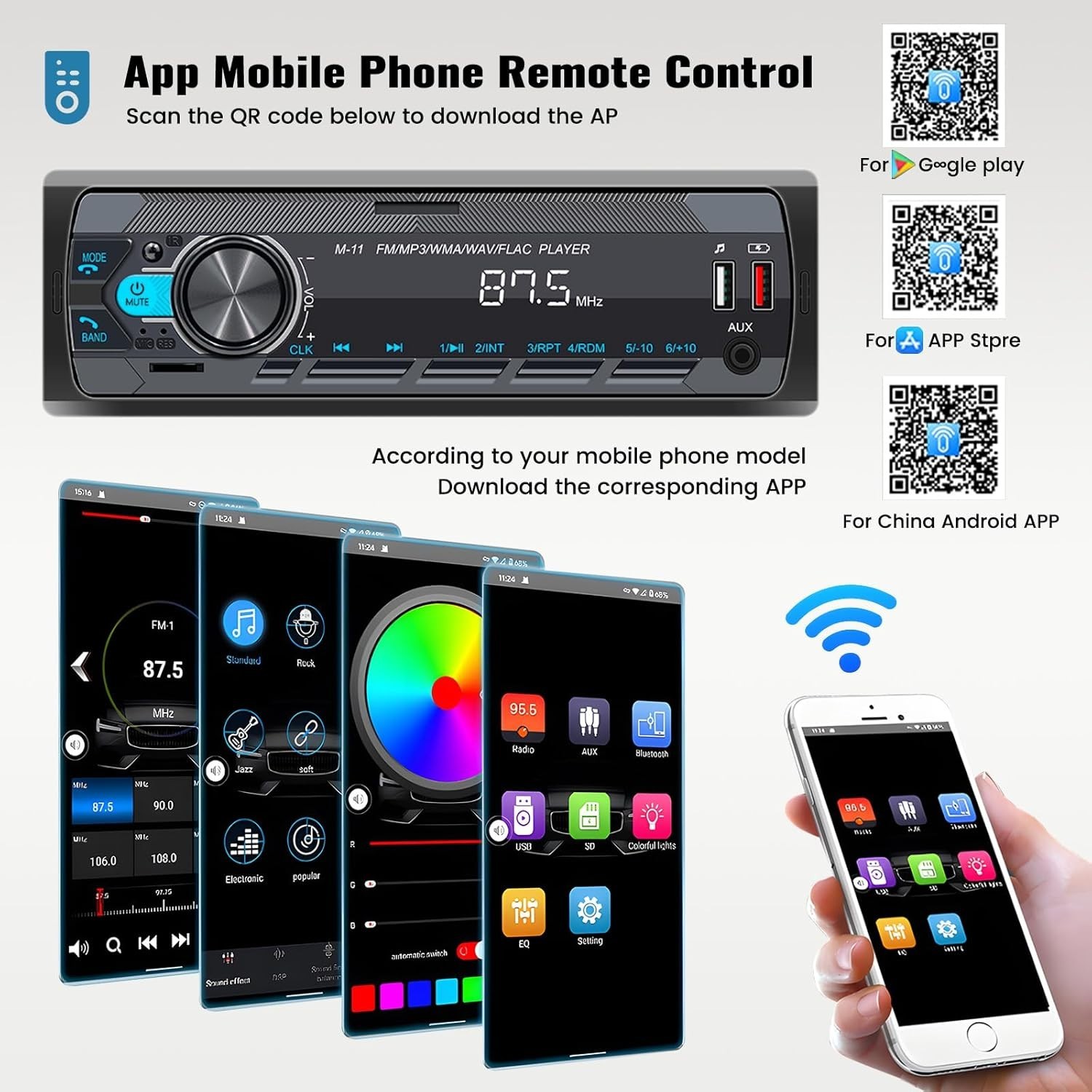 1 Din Car Stereo with Bluetooth 5.0, FM Radio & 7 Color Lights – Remote Control