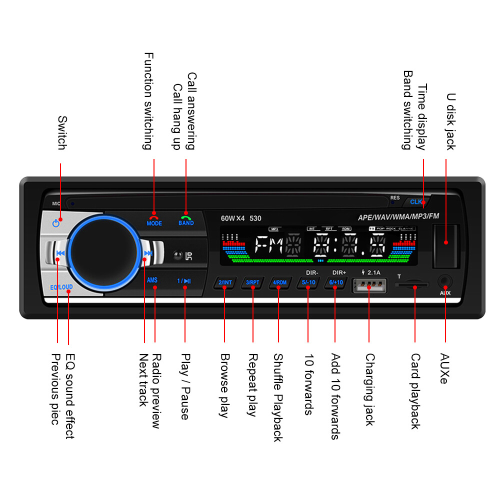 Bluetooth Single 1 Din Car Stereo Radio MP3 Player In-Dash FM USB SD Aux Input