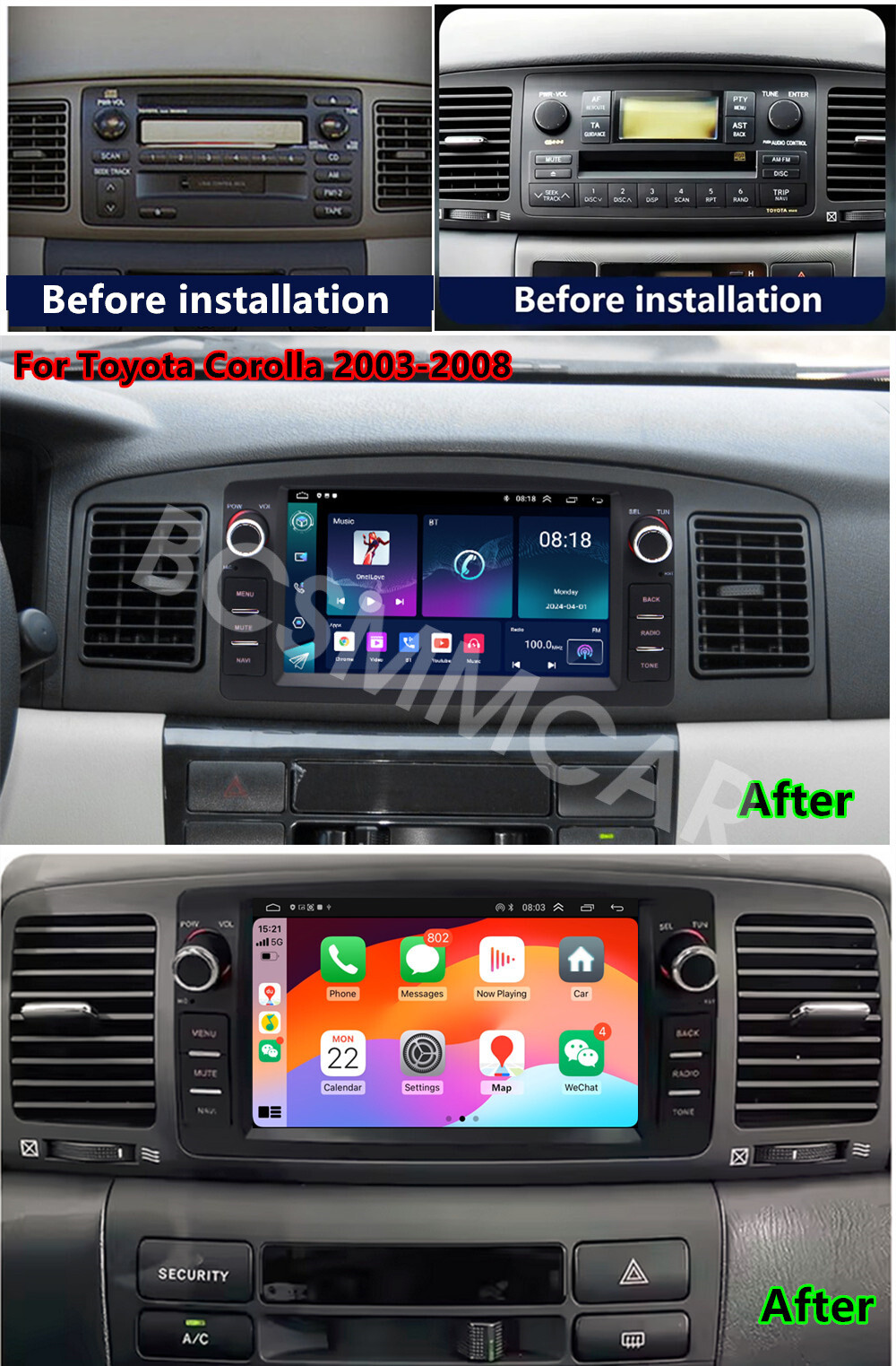 Fit For Toyota Corolla 2003-2008 Double Din Car Stereo Touch Screen Radio Player