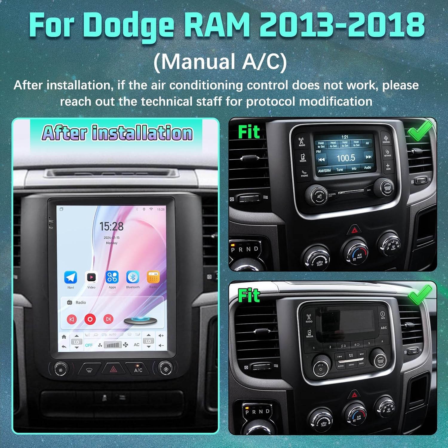 9.7″ For 2013-2018 Dodge Ram 1500 2500 3500 Android 13 Car Stereo Radio GPS Navi