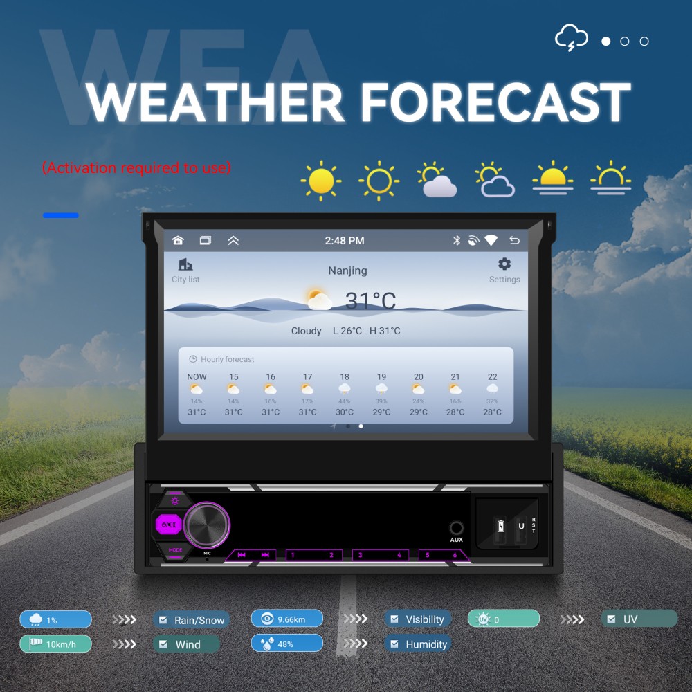 7″ 4G+64GB Car Stereo Radio 1 DIN CarPlay 8 Core Android 15 GPS Flip Out Screen
