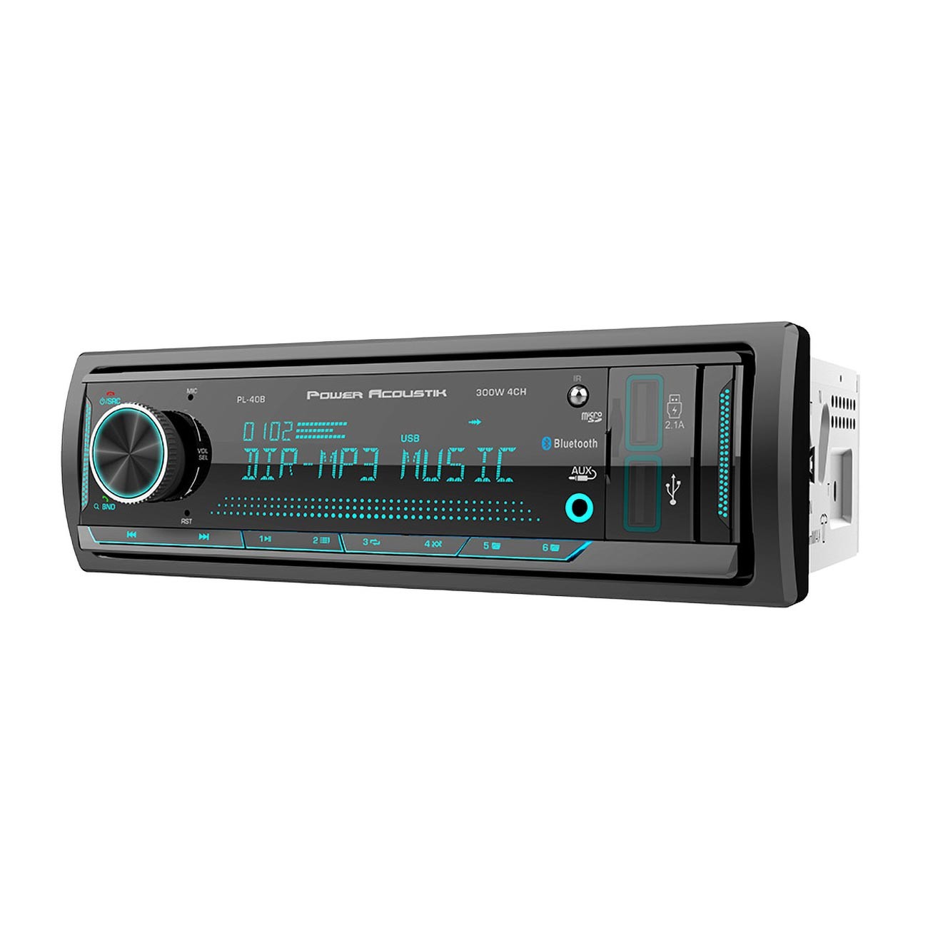 Power Acoustik PL40B Single DIN Mechless Media Receiver – Bluetooth, Dual USB…