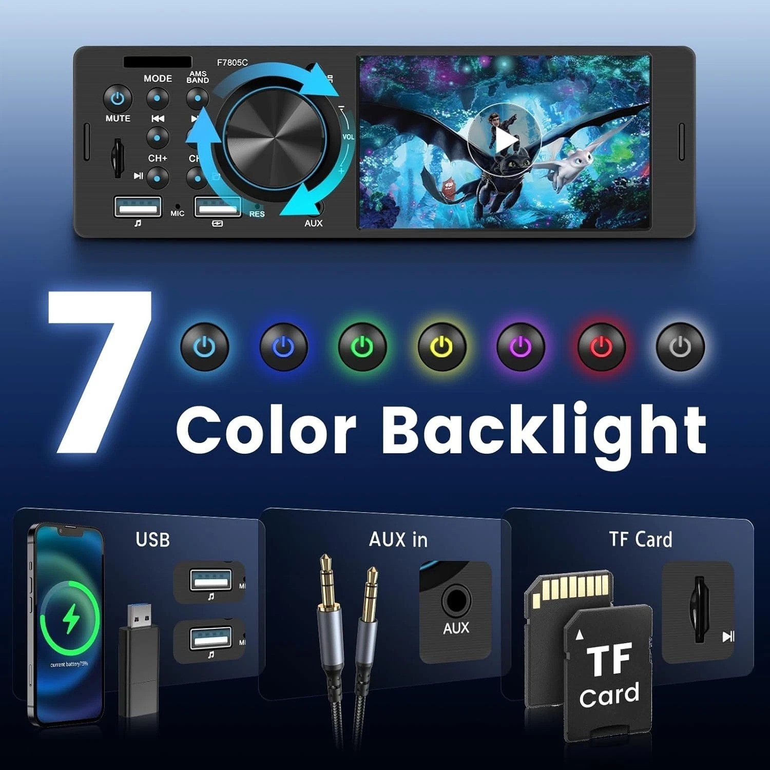 Single Din Car Stereo with CarPlay Android Auto, Touch Screen Car Audio Recei…