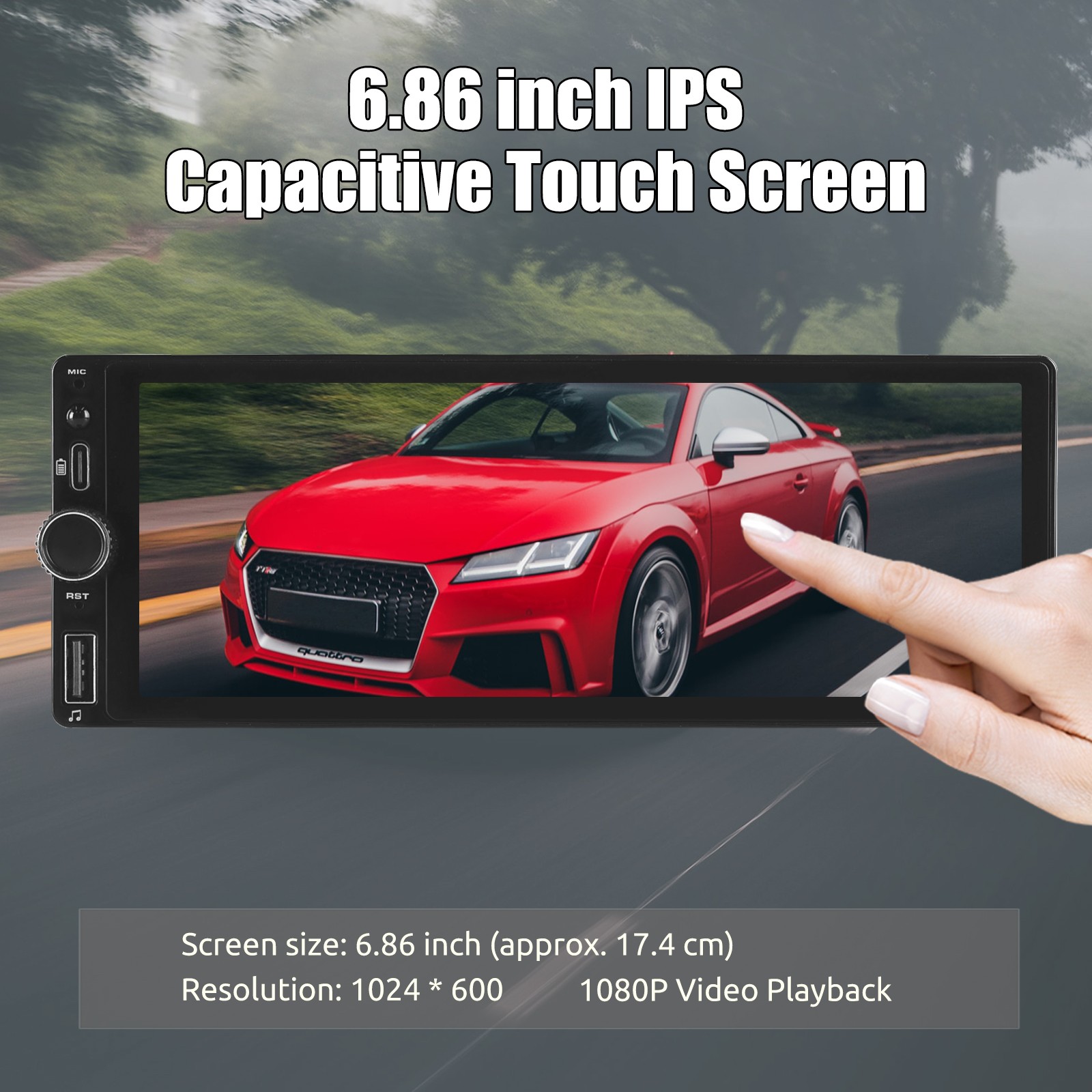 6.86″ Single Din Car Stereo Radio Wired CarPlay Touch Screen BT SWC USB +MIC&CAM