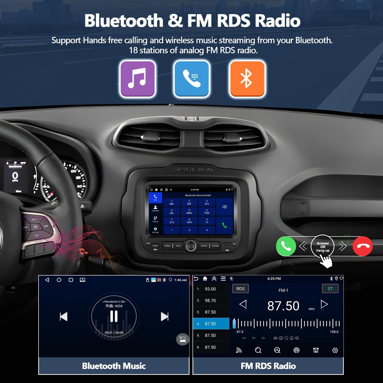 CAMECHO 4+64G Car Radio Stereo for Jeep Renegade 2015-2020 / Jeep Compass 201…