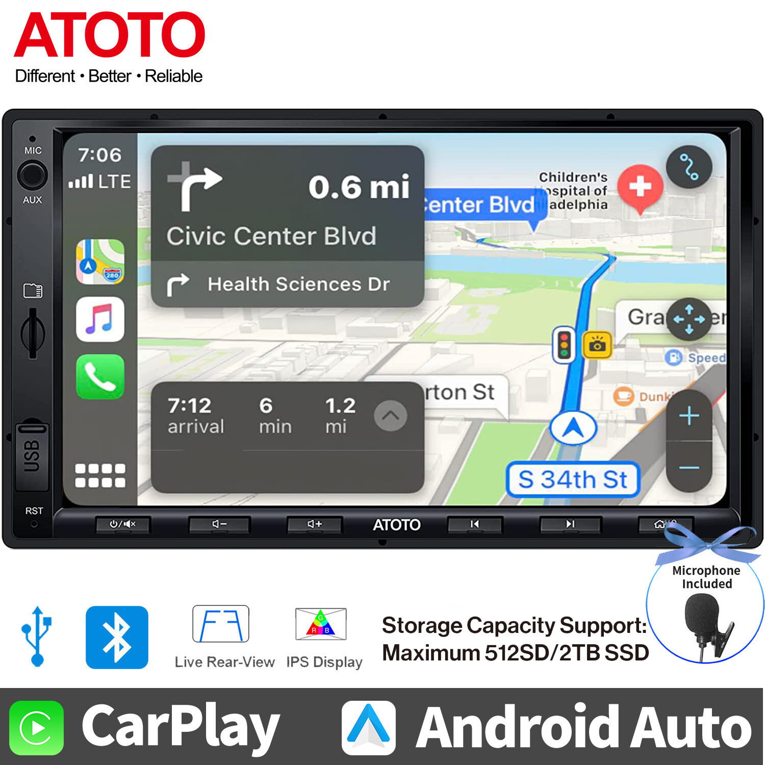 ATOTO 7IN F7 Double DIN Car Stereo Play Radio GPS Bluetooth CarPlay/Android Auto