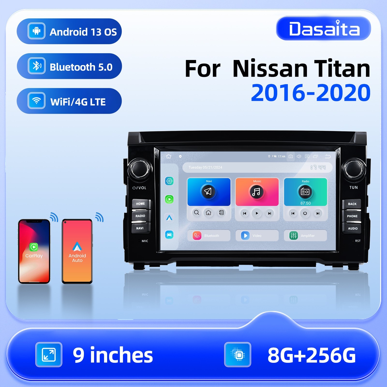 Dasaita 9″ Car Stereo for Nissan Titan 2016-2020 Touch Screen Radio CarPlay 256