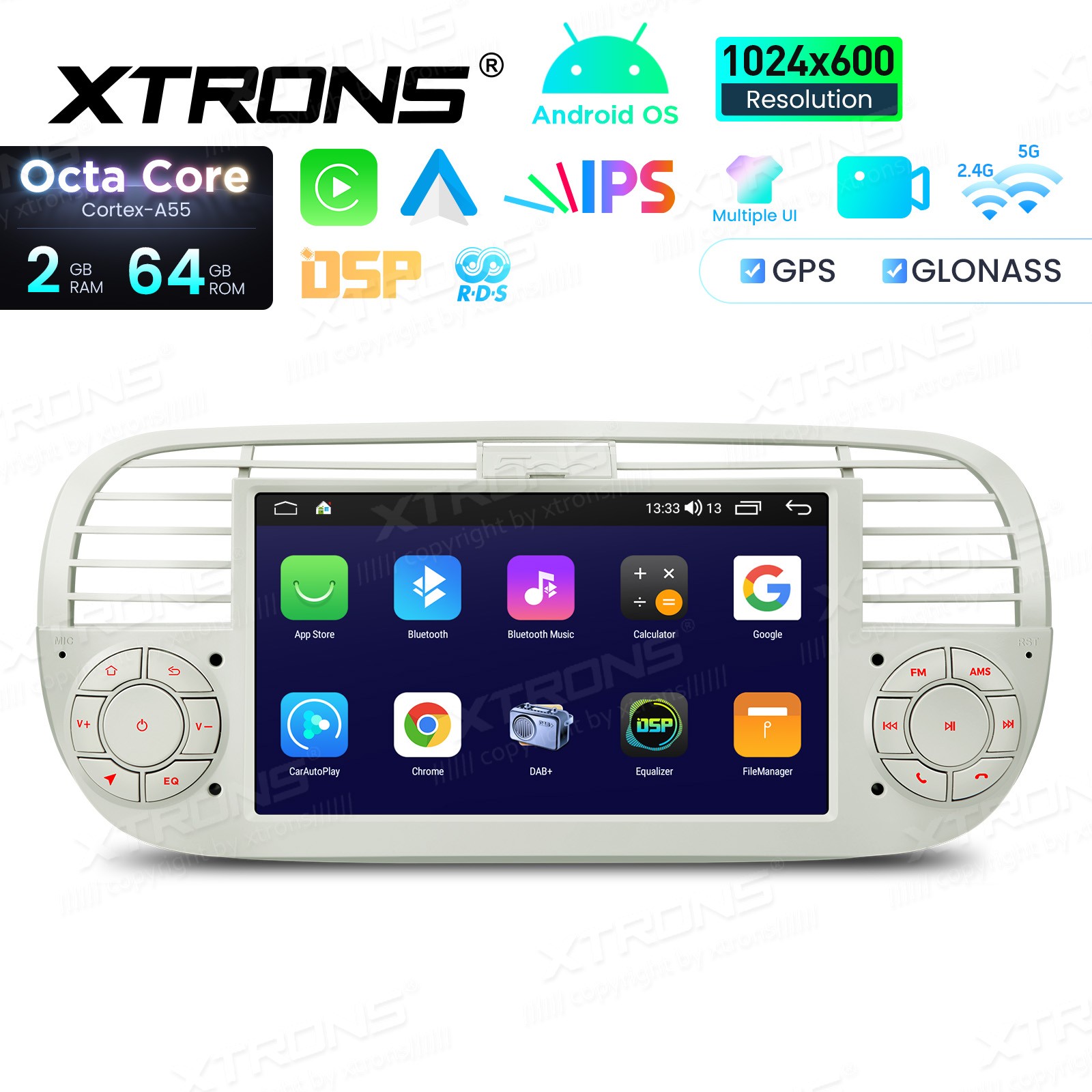 4G LTE Octa-Core CarPlay Android 13 Car GPS Stereo Radio WiFi 2+32G For Fiat 500