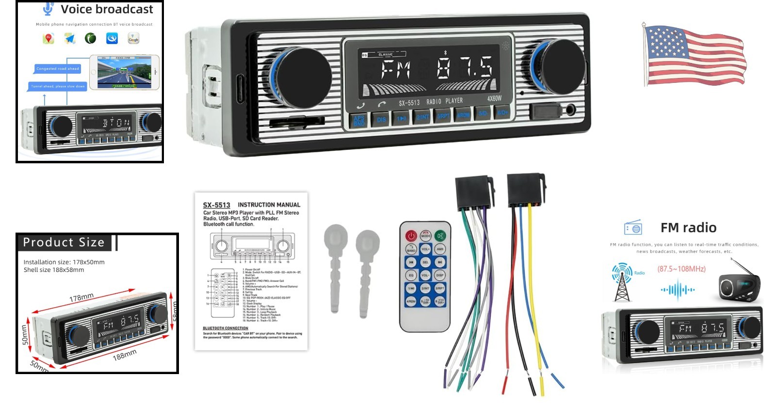 7-Inch Bluetooth Car Stereo with Hands-Free Calling & Easy Installation