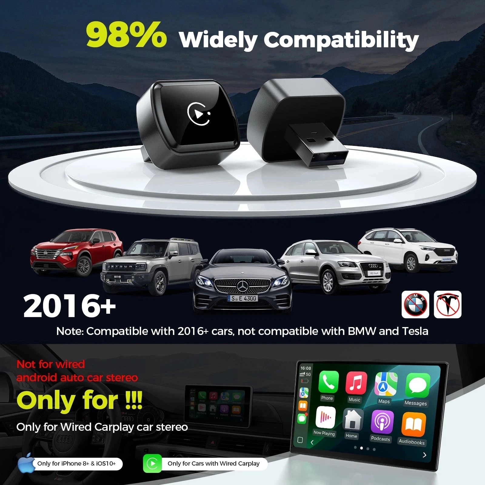 4-in-1 Mini Wireless Car Adapter – MirrorLink, Android Auto, CarPlay Plug & Play