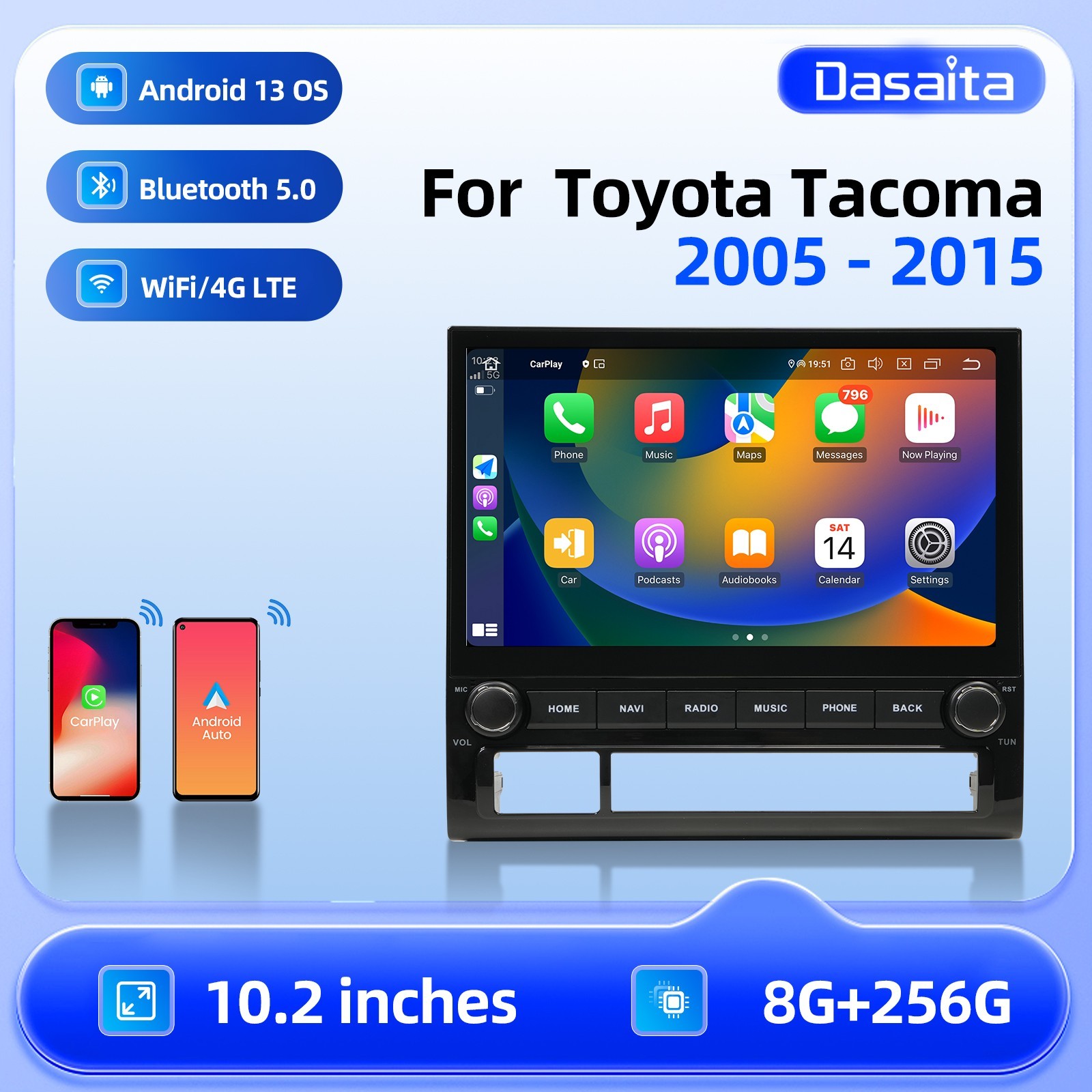 Dasaita Car stereo BT Carplay for Toyota Tacoma 2005-2015 CarPlay 4G LTE Navi