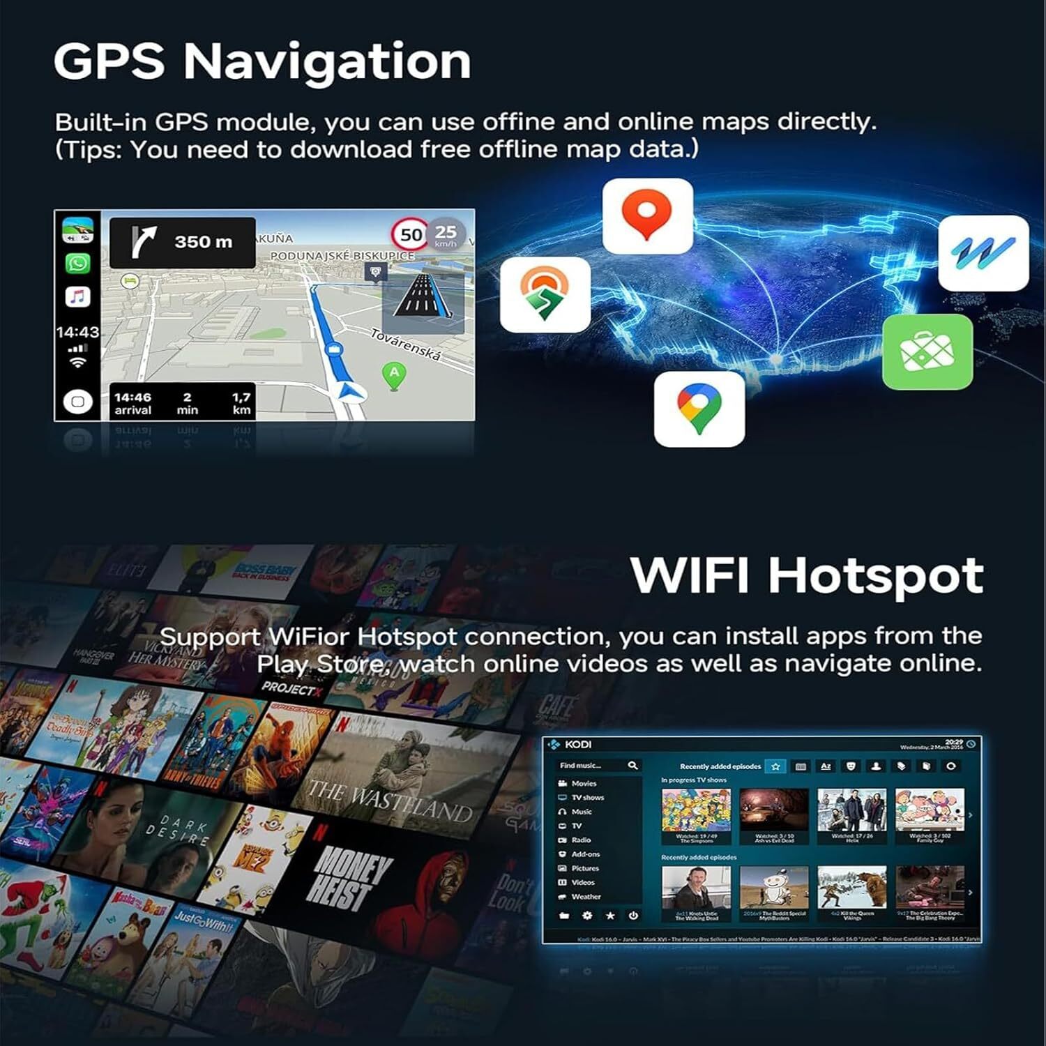 Android 13 GPS Carplay Car Stereo Radio For Jeep Wrangler Chrysler Dodge Ram+CAM