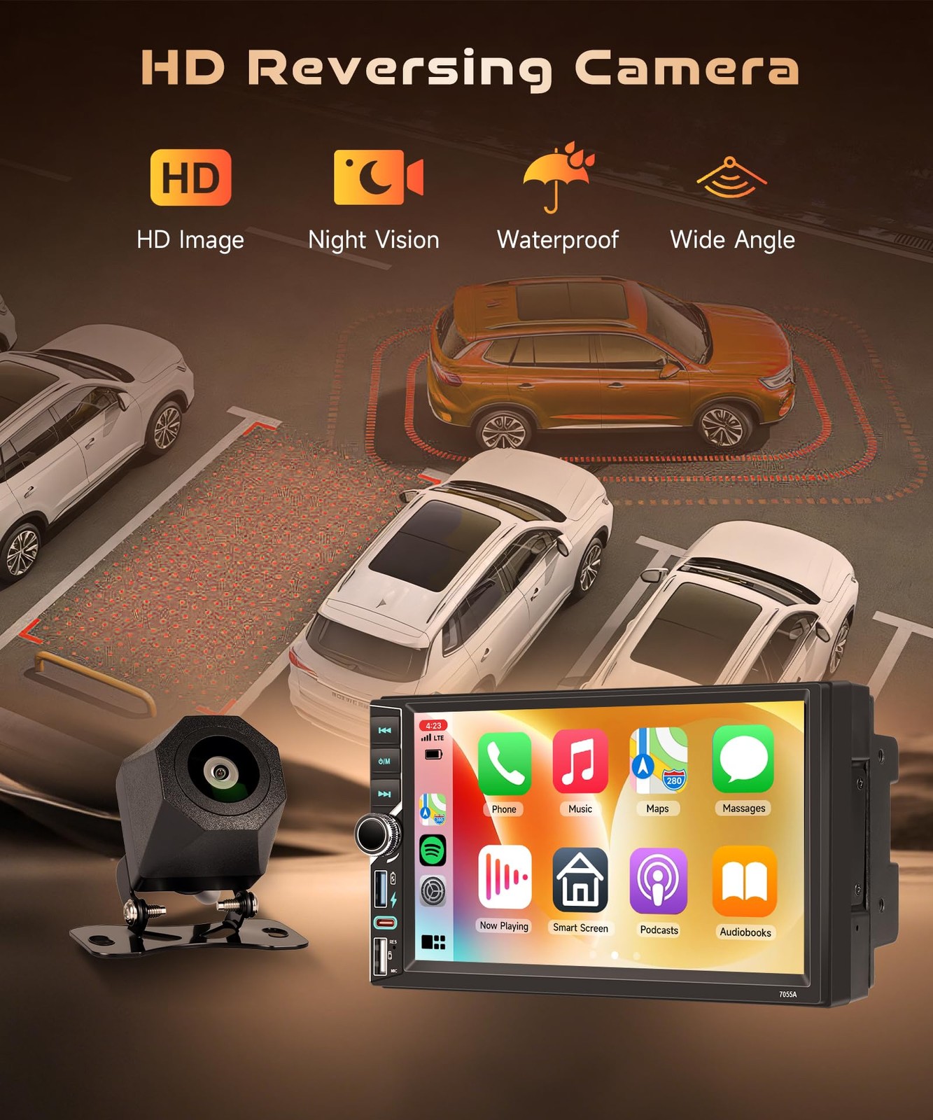 Android 4G+64G Double Din Car Stereo with Wireless Carplay Android Auto, 7 in…