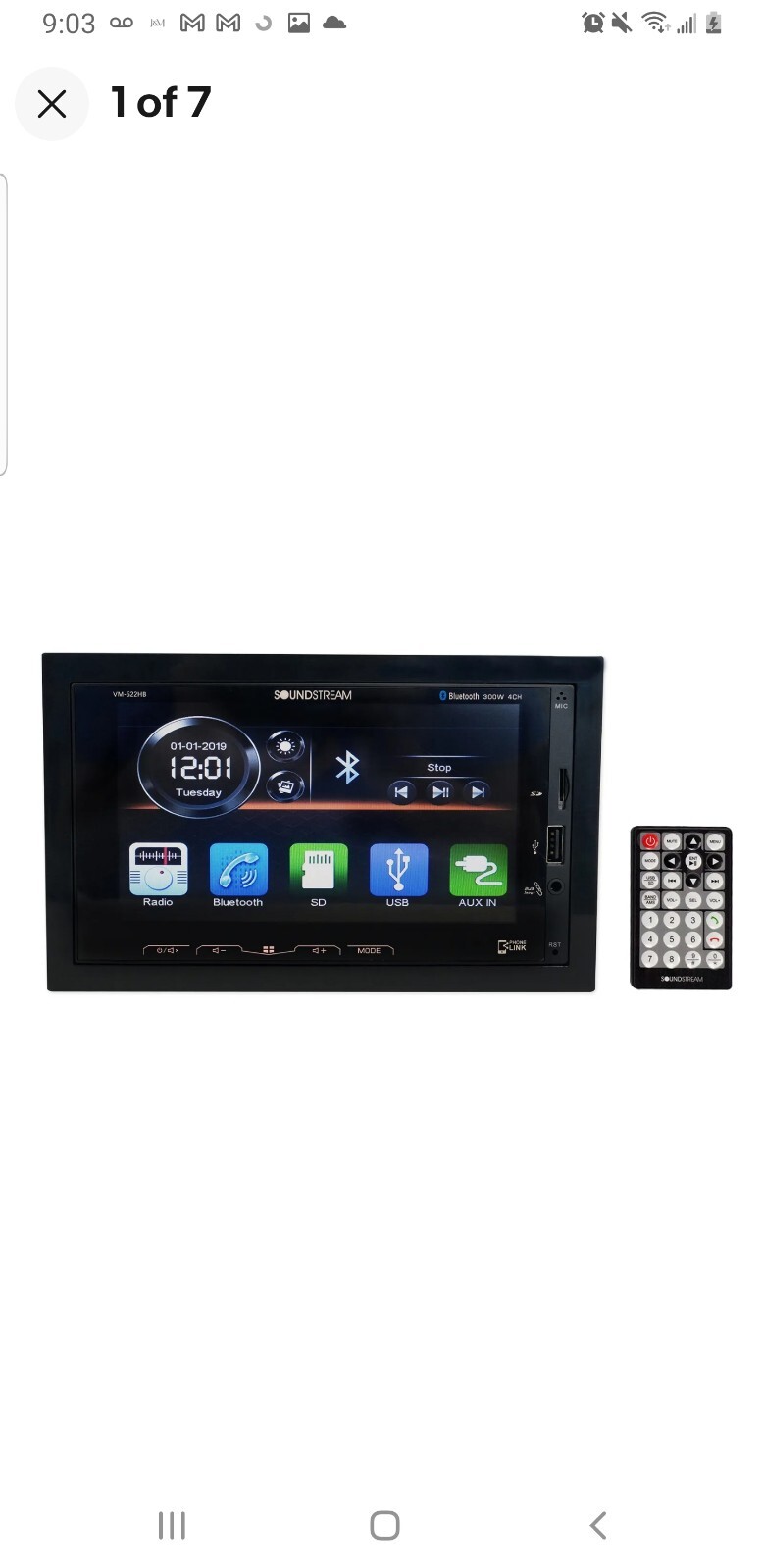 Soundstream VM-622HB 6.2” Car Monitor Bluetooth Receiver w/Android PhoneLink/USB