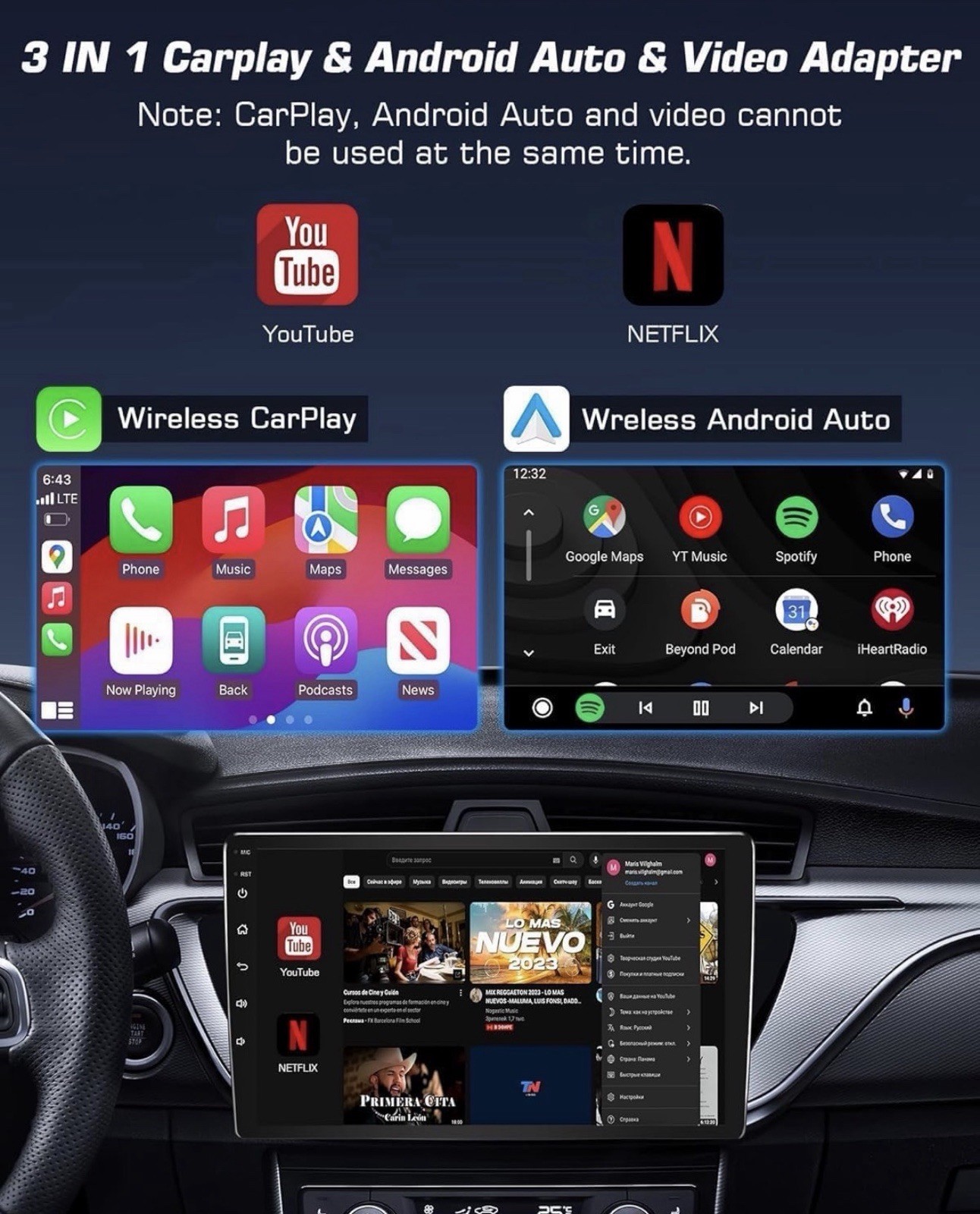 Wireless Carplay Adapter Ai Box For iPhone & Android YouTube Netflix