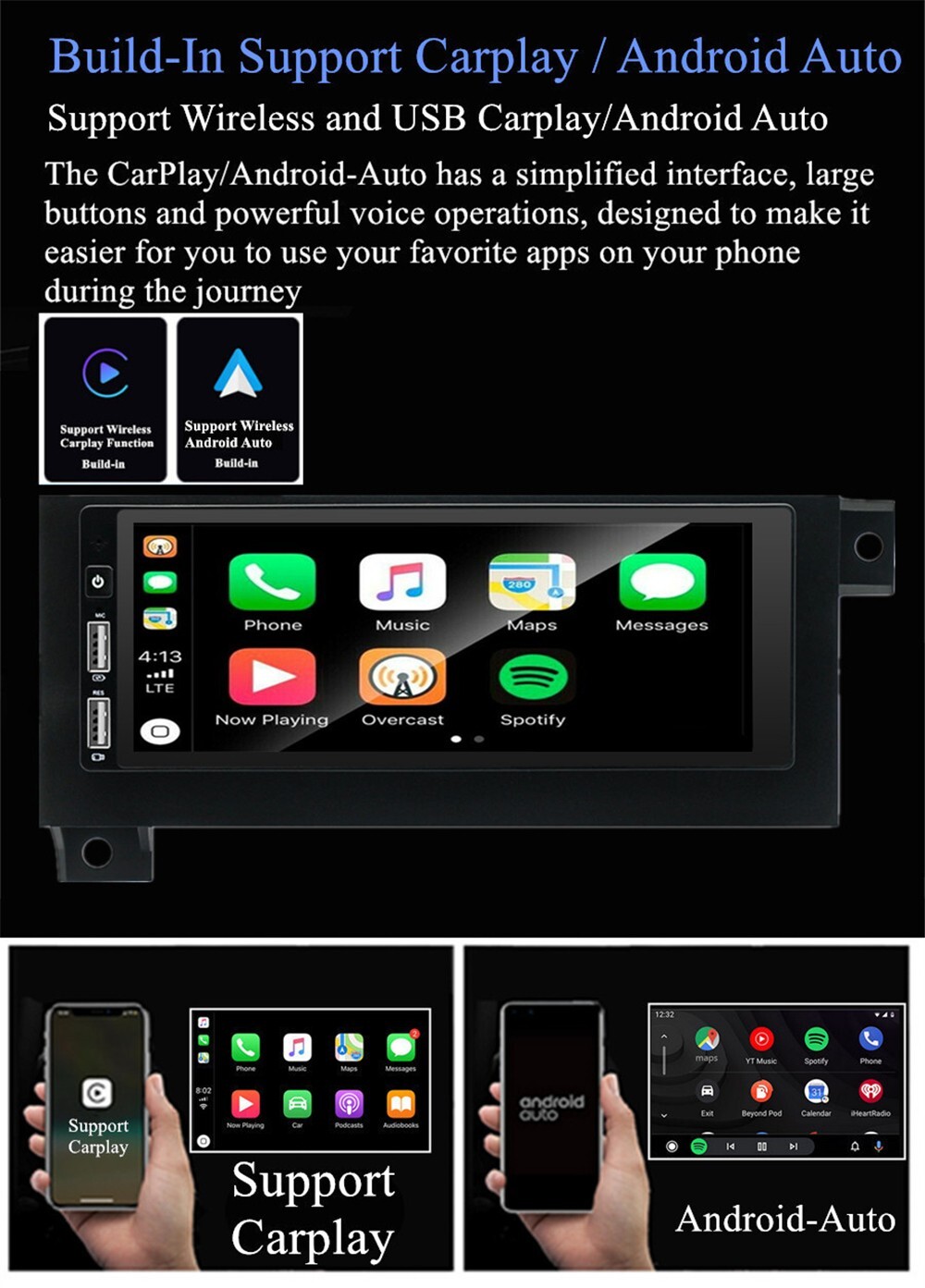 6.8in Car MP5 Player FM Radio AUX For Carplay Fit For 1997-2001 Jeep Cherokee