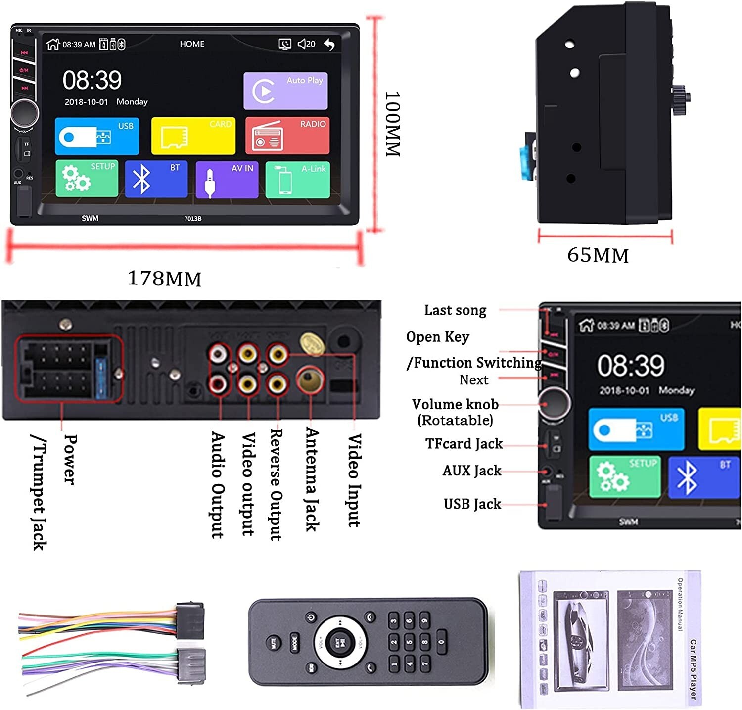 Double Din Car Stereo Apple Carplay/Android Auto Car Stereo with Bluetooth Backu