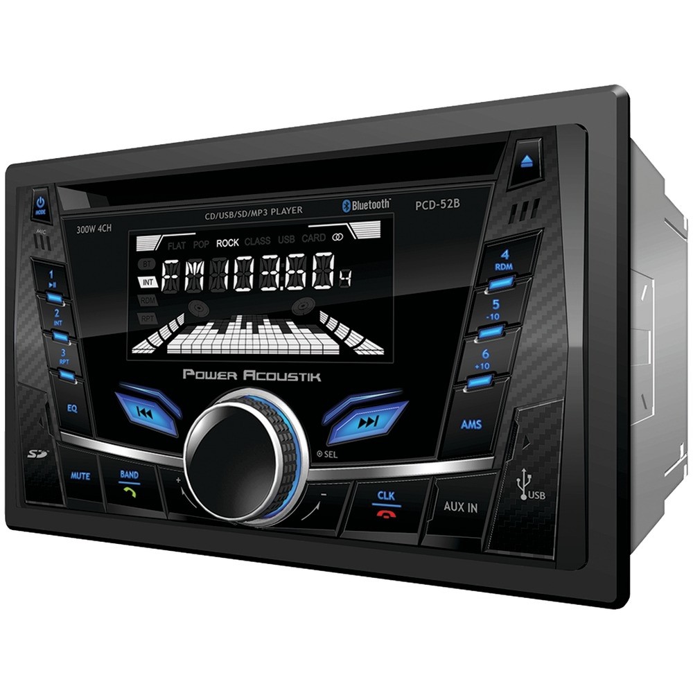 Power Acoustik PCD52B 2 Din 300 Watt 4 Channel Cd And Mp3 Am/Fm Receiver With