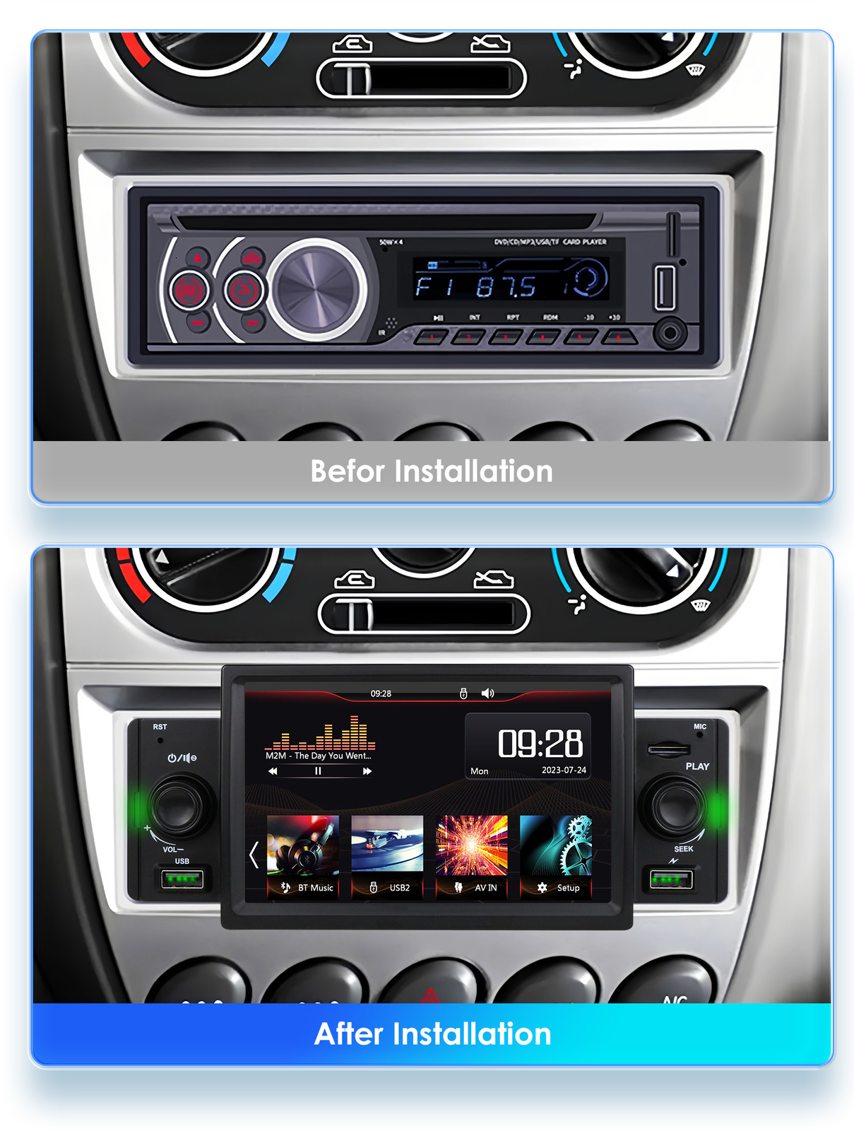Single 1Din Car Stereo Radio Wireless Apple Carplay 5″ Touch Bluetooth DSP FM AM