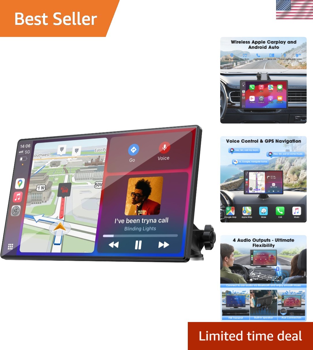 9-Inch HD CarPlay Screen: Elevate Your Driving with Wireless Connection & GPS