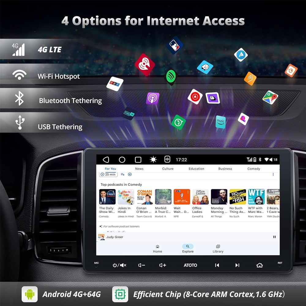 ATOTO A6 Plus 9″ Car Stereo GPS 4+64G Work with Wireless CarPlay & Android Auto