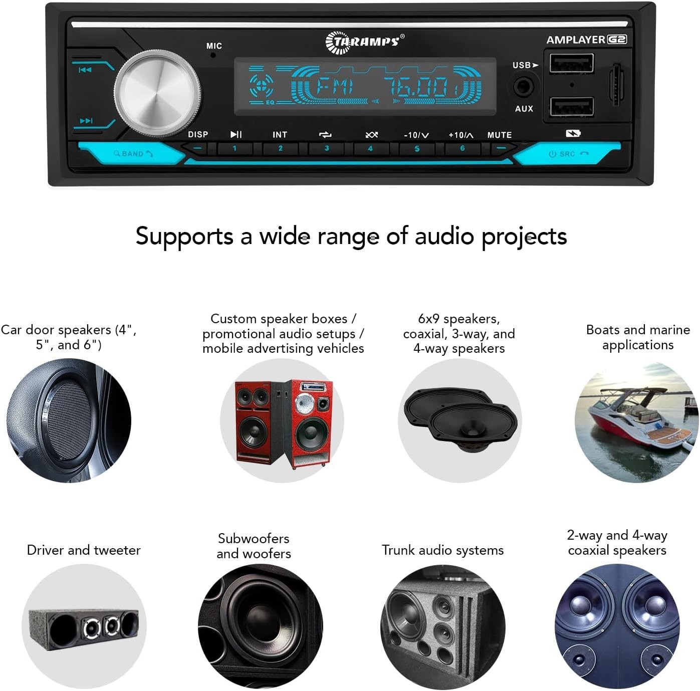 Taramps Amplayer Audio Processor G2 2 Ohm 400W RMS Compact RGB Bluetooth Stereo