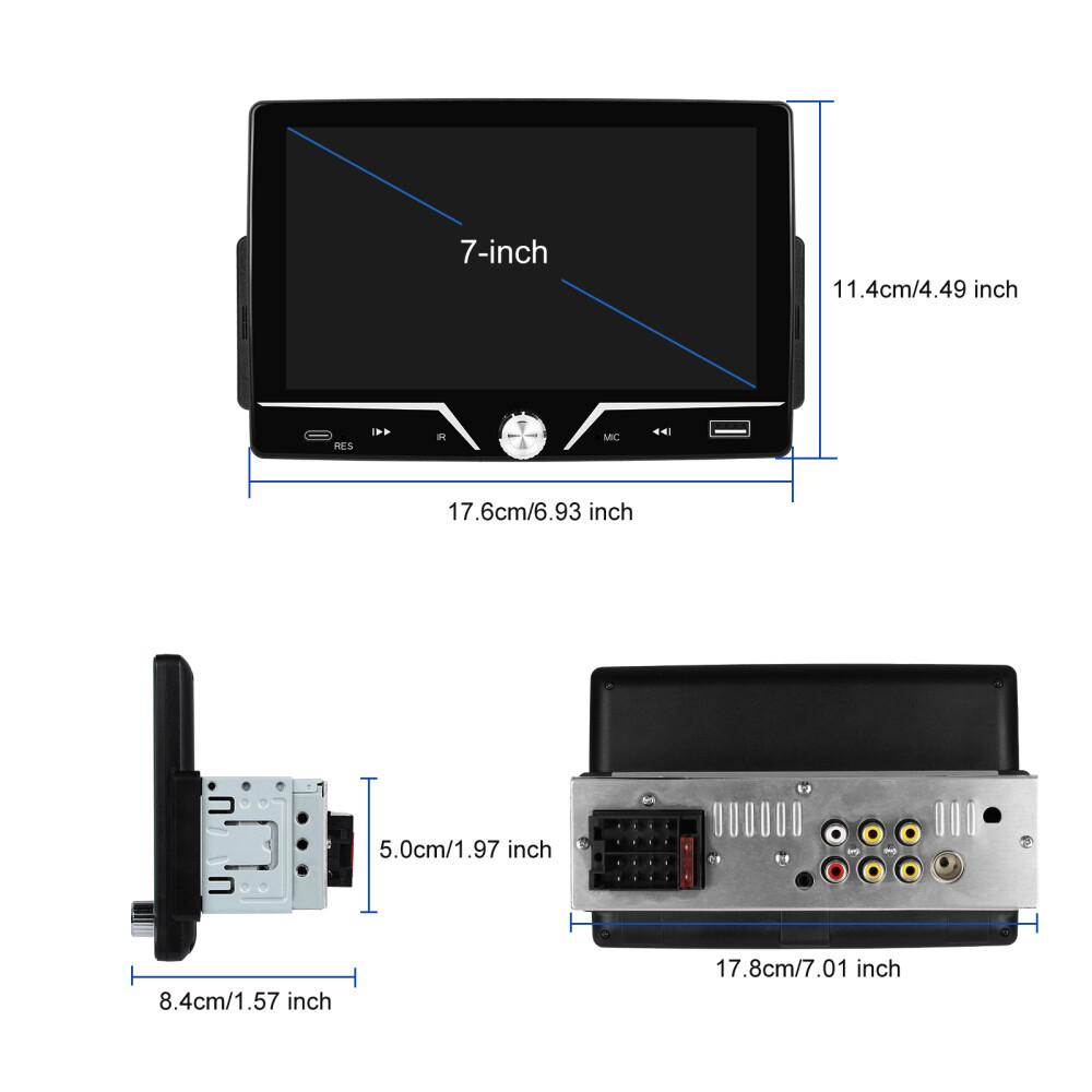 Single 1Din 7″ Touch Screen Stereo Bluetooth Radio Car Apple/Android Carplay GPS