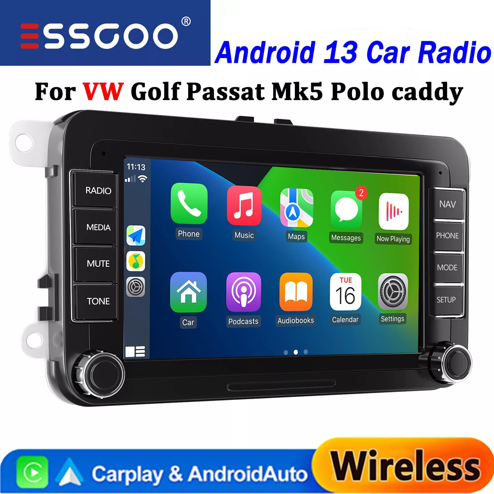 7″ Fit Apple Carplay Car Stereo Radio Android 13 GPS MP5 Player For VW GOLF MK5