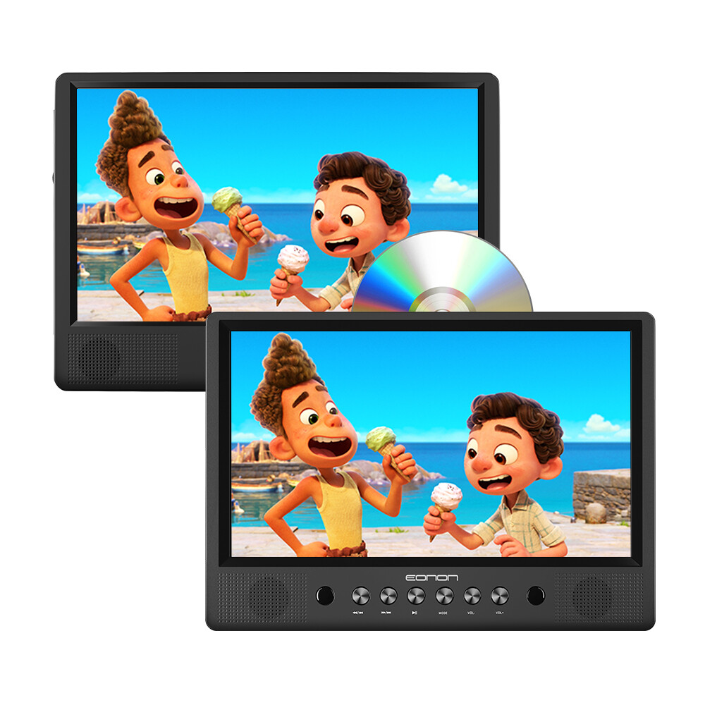 Eonon Black 2x 10.1″ LCD Car Headrest Active Pillow Monitor DVD Player for Kids