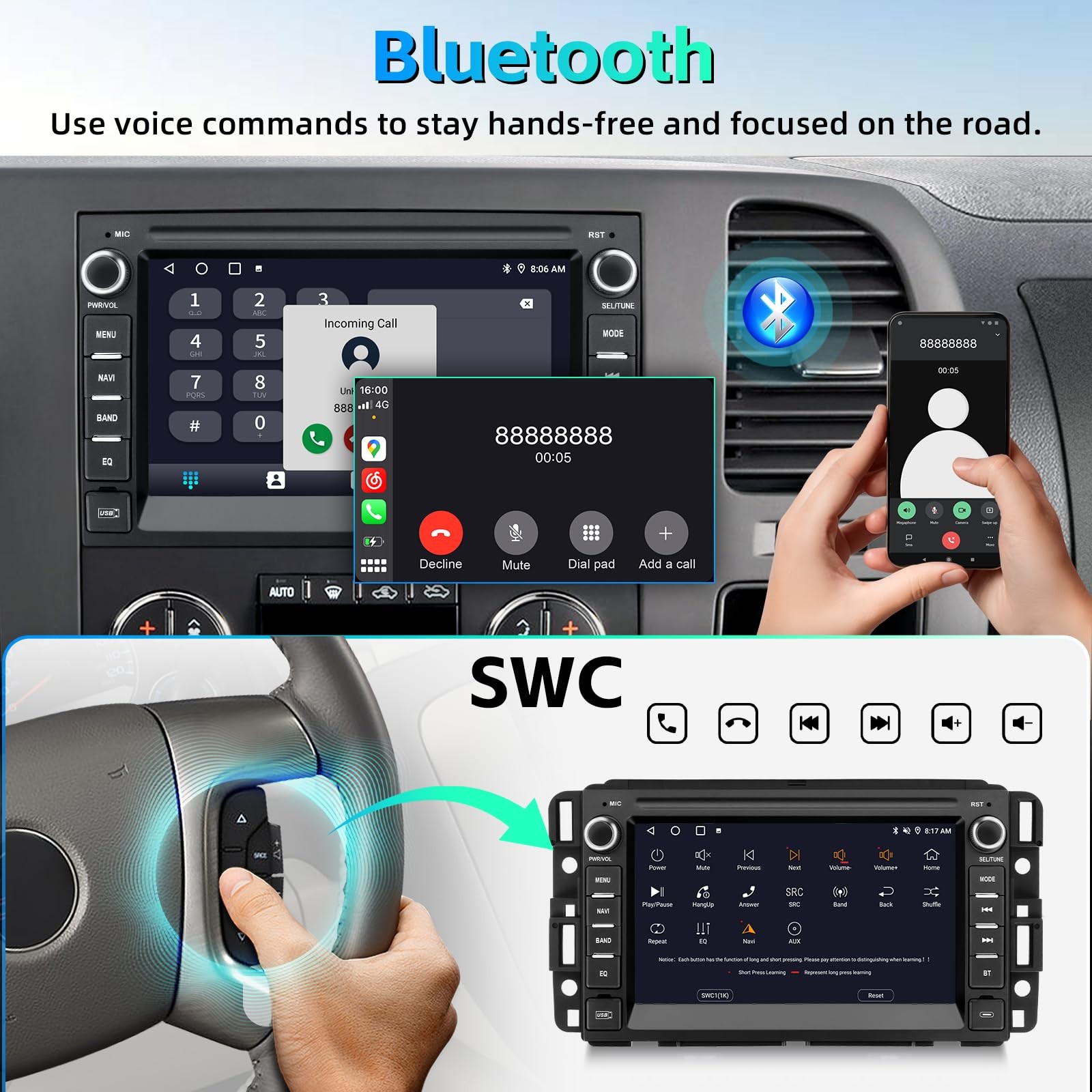 Car Stereo for Chevy Silverado 2007-2013 with Android 15 & Wireless CarPlay